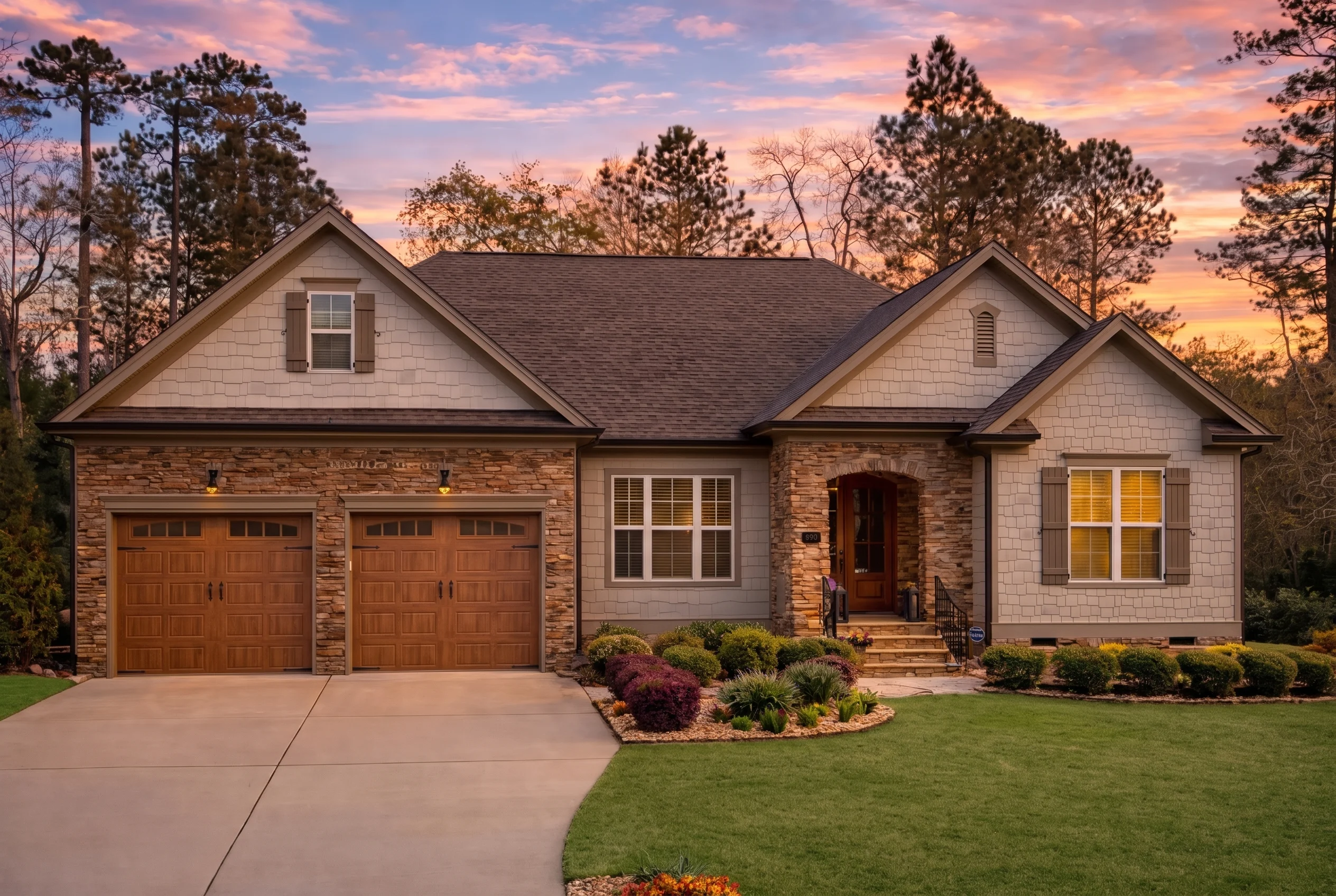Plan  11-1931 – Linden Valley Estate  | New American – 3-Bed, 3-Bath, 2,598 SF - Mushroom Taupe, AI-generated exterior concept
