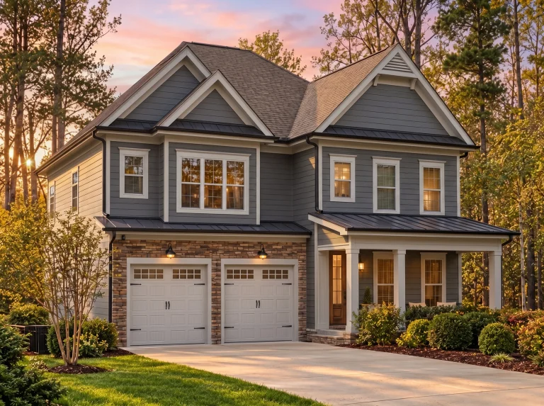 Plan 11-1933 – Poplar Creek House | New American – 3-Bed, 3-Bath, 2,919 SF - Warm Charcoal, AI-generated exterior concept