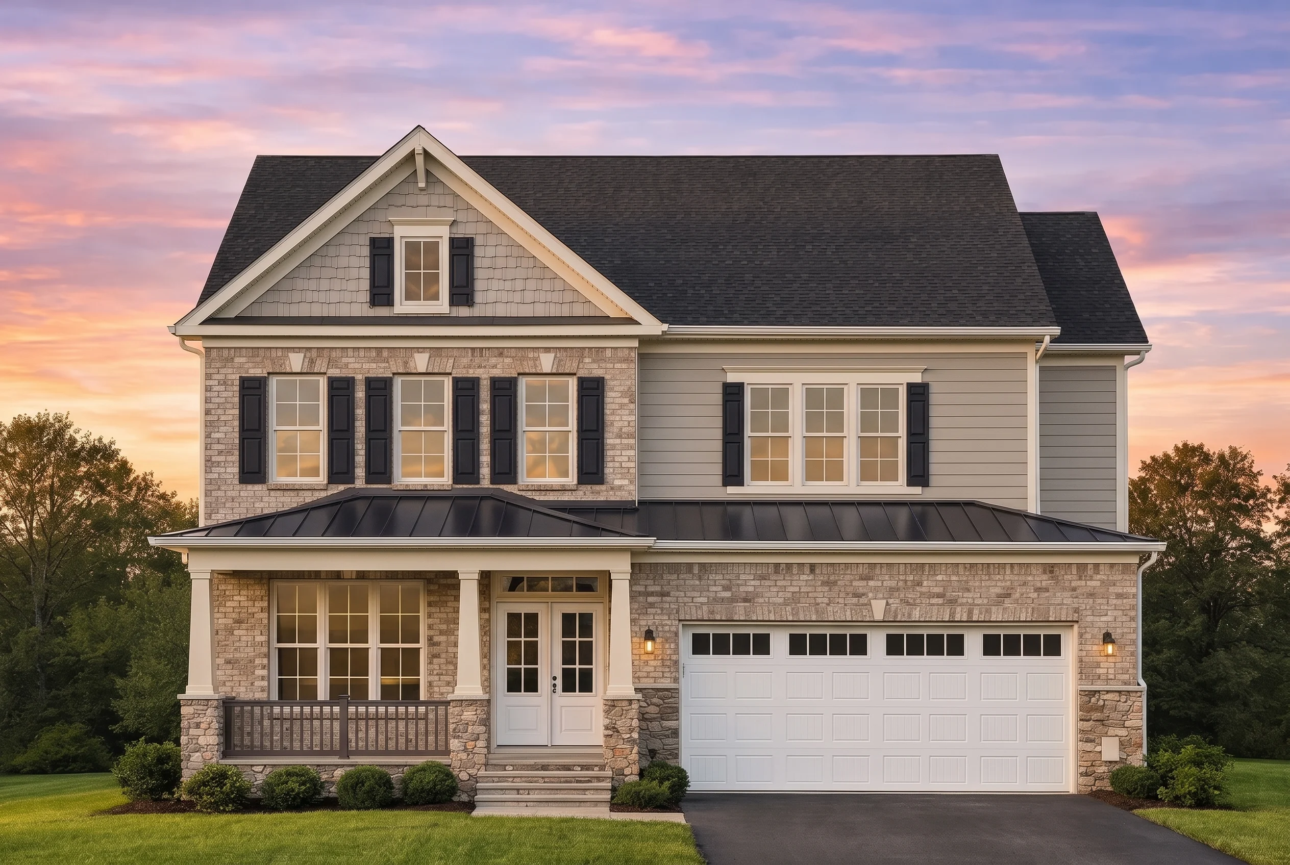 Plan  11-1923 – Royal Residence |  Traditional Colonial – 5-Bed, 3.5-Bath, 2,326 SF - Natural Brick, AI-generated exterior concept