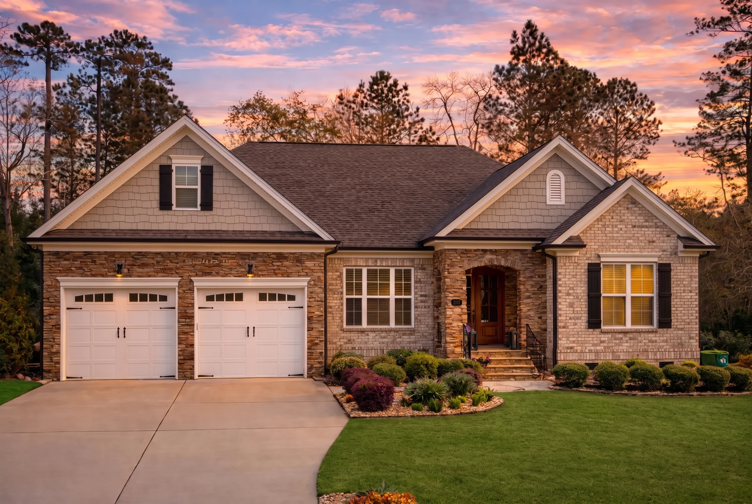 Plan  11-1931 – Linden Valley Estate  | New American – 3-Bed, 3-Bath, 2,598 SF - Natural Brick, AI-generated exterior concept