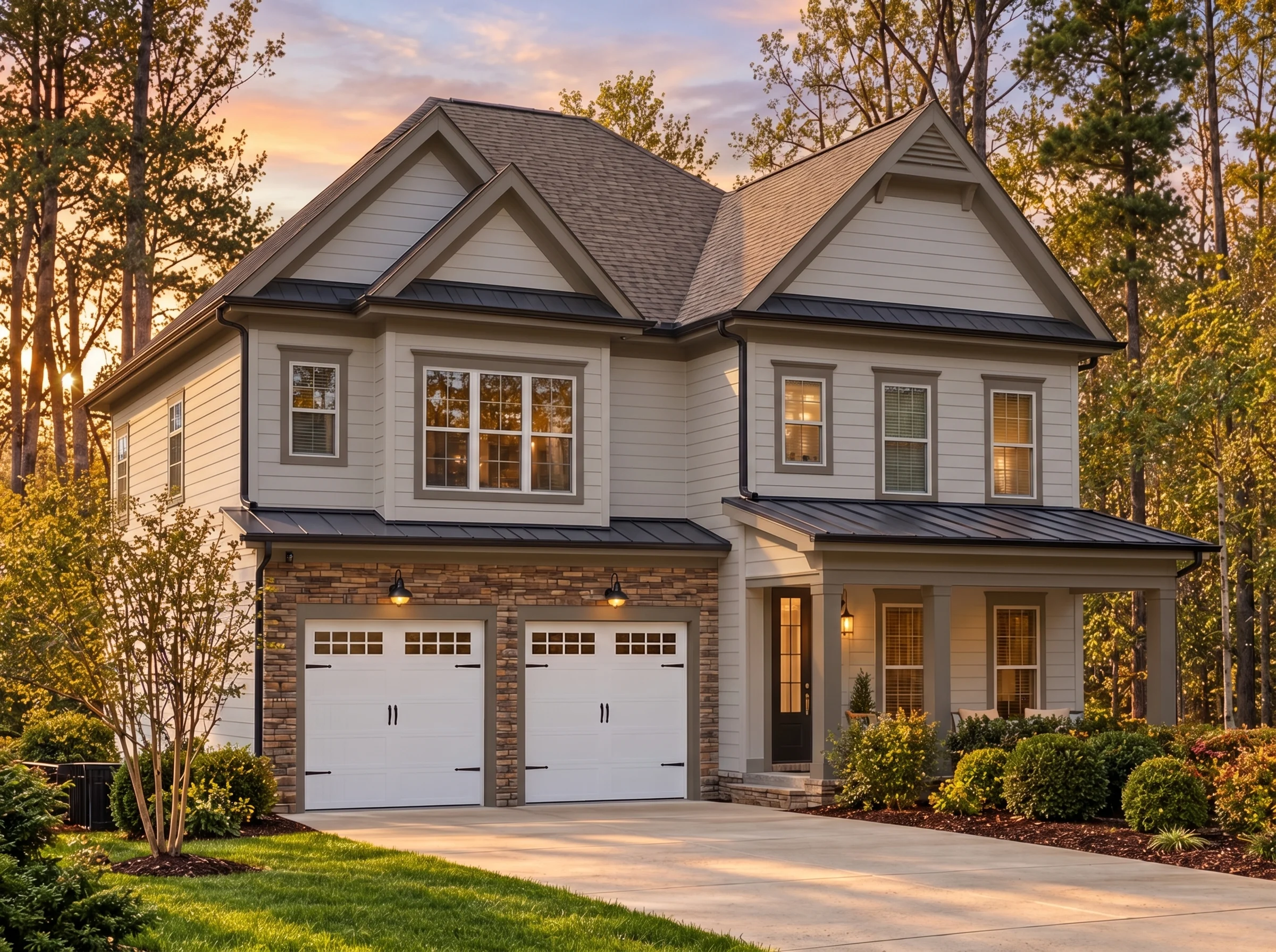 Plan  11-1933 – Poplar Creek House |  New American – 3-Bed, 3-Bath, 2,919 SF - Mushroom Taupe, AI-generated exterior concept