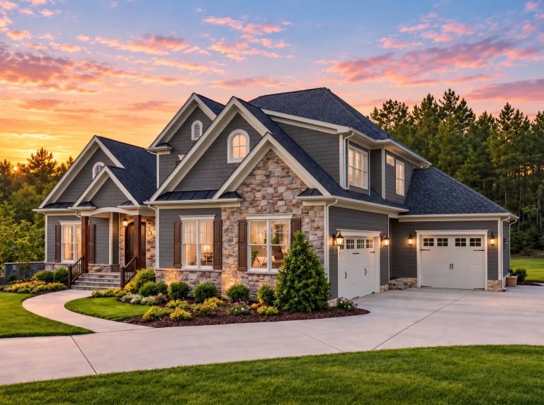 Plan 11-1943 – Penzance Estate | Traditional Colonial – 4-Bed, 4.5-Bath, 4,262 SF - Warm Charcoal, AI-generated exterior concept