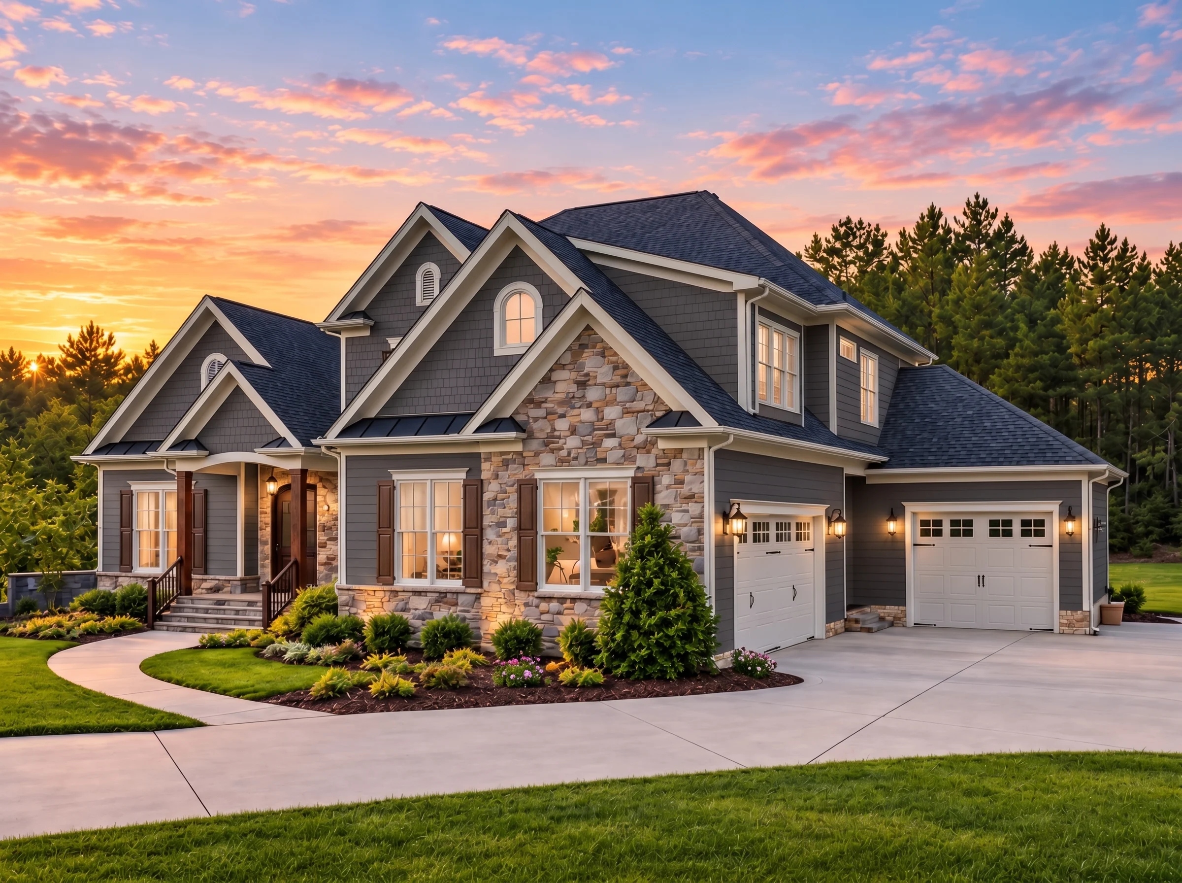 Plan  11-1943 – Penzance Estate |  Traditional Colonial – 4-Bed, 4.5-Bath, 4,262 SF - Warm Charcoal, AI-generated exterior concept