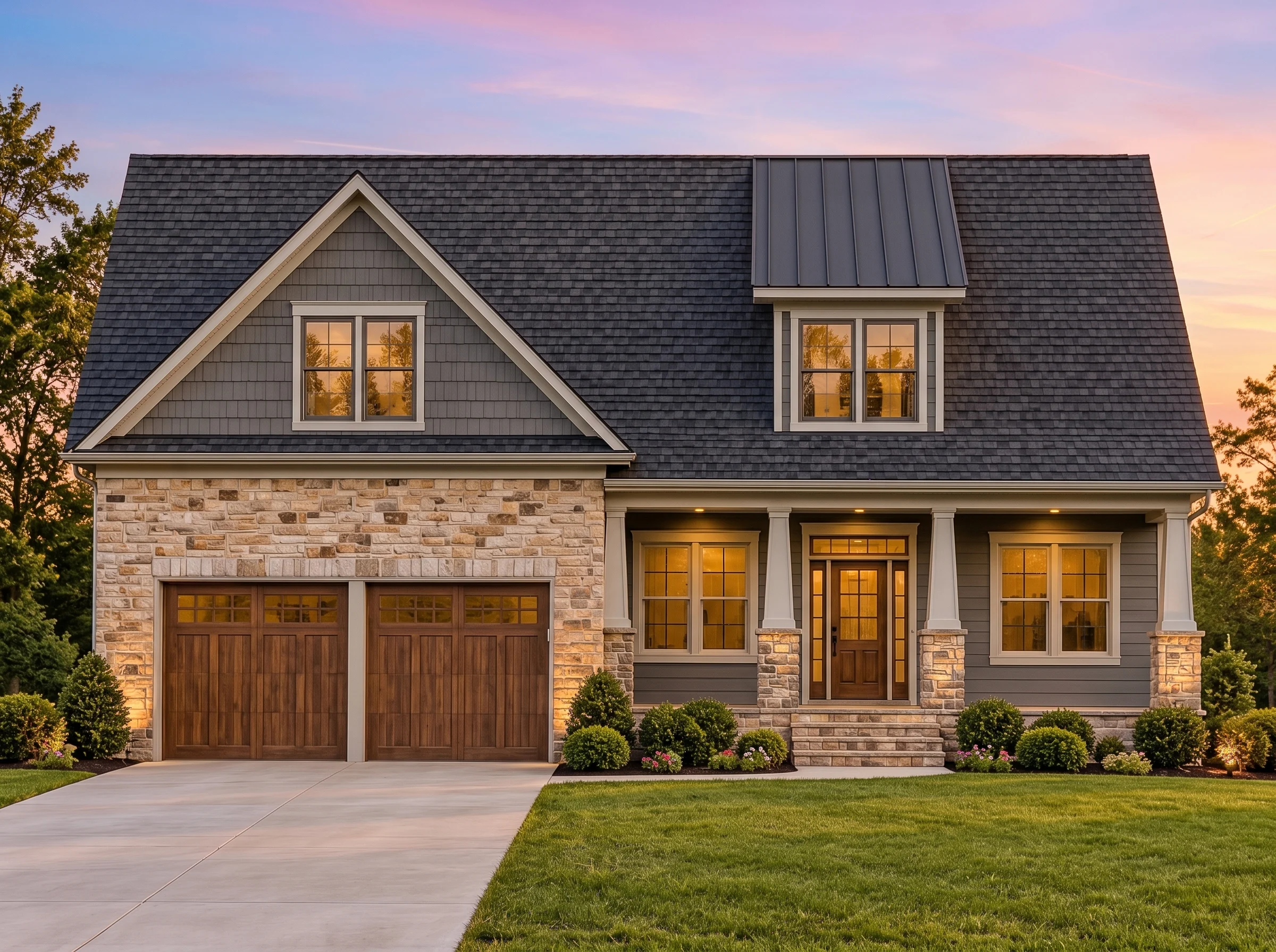Plan  11-1954 – Spruce Point Cabin |  Modern Farmhouse – 3-Bed, 2-Bath, 1,896 SF - Warm Charcoal, AI-generated exterior concept