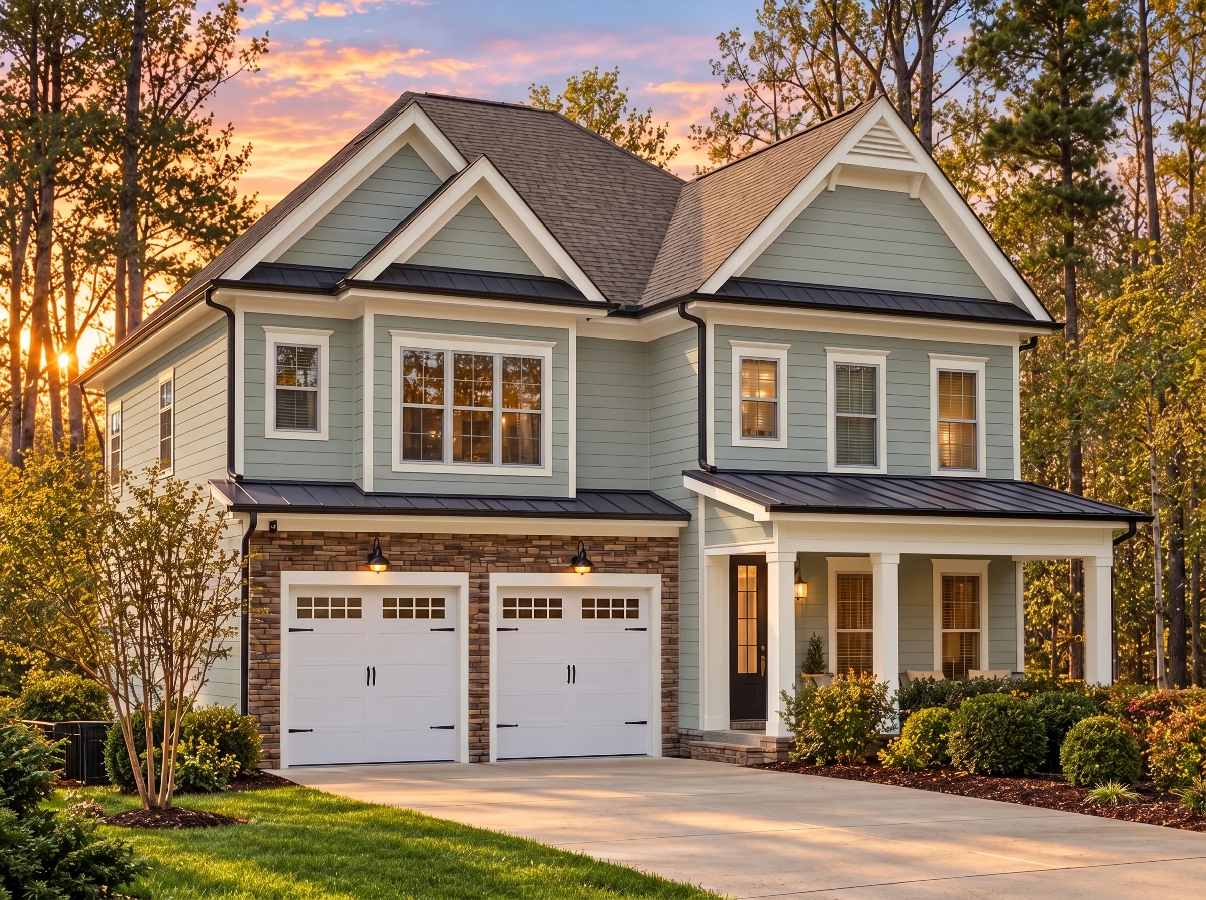 Plan  11-1933 – Poplar Creek House |  New American – 3-Bed, 3-Bath, 2,919 SF - Muted Sage, AI-generated exterior concept