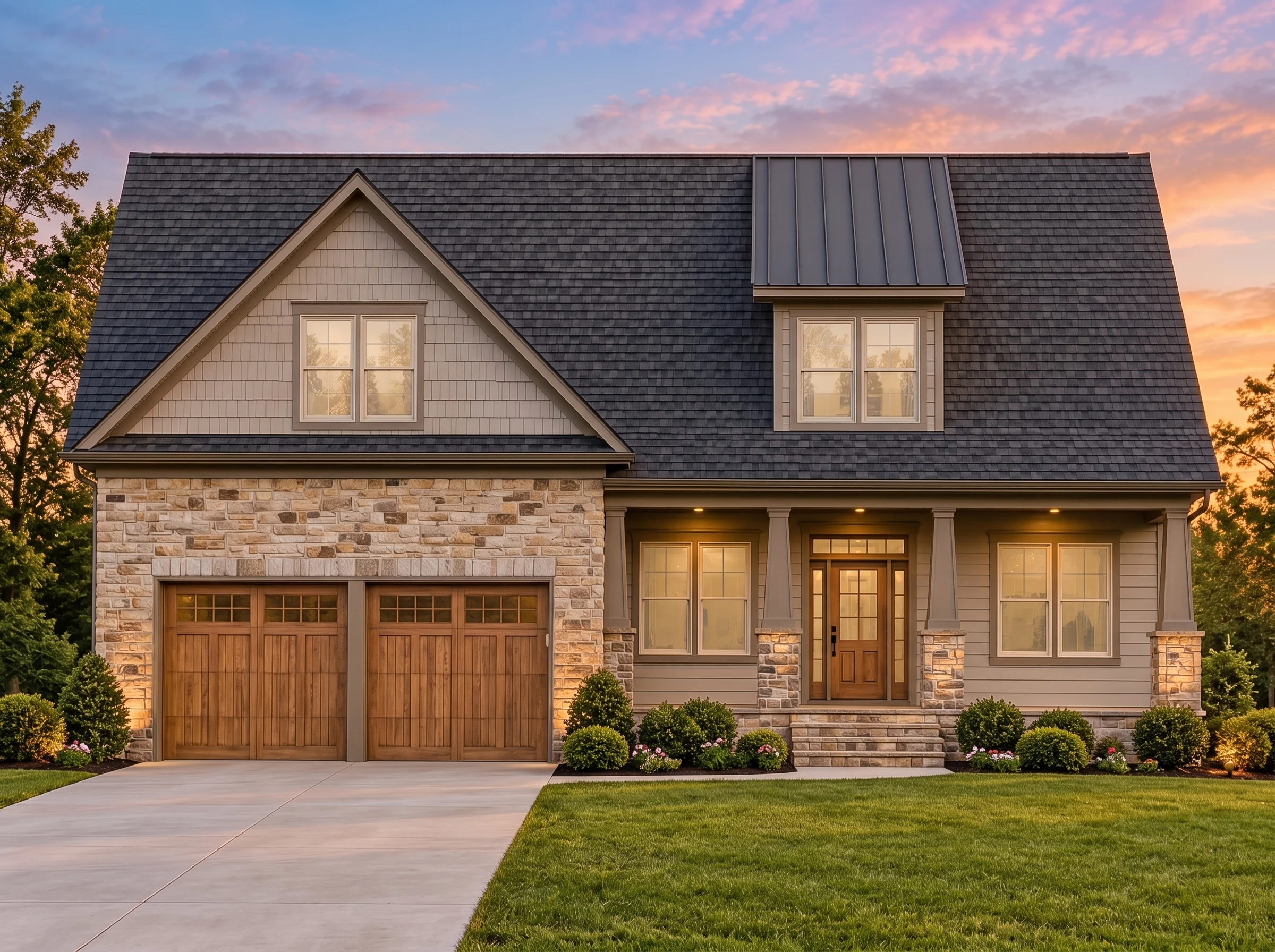 Plan  11-1954 – Spruce Point Cabin |  Modern Farmhouse – 3-Bed, 2-Bath, 1,896 SF - Mushroom Taupe, AI-generated exterior concept