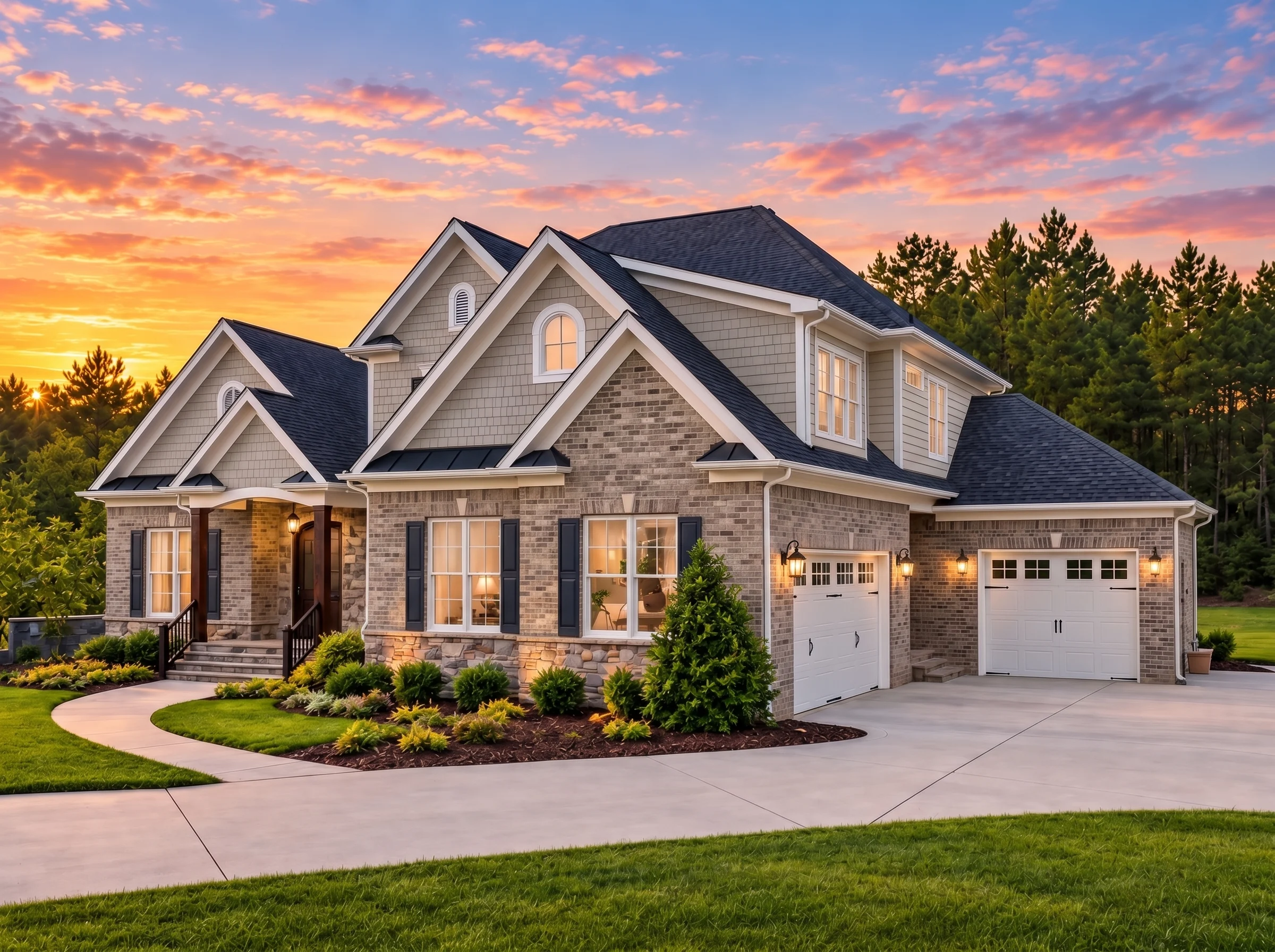 Plan  11-1943 – Penzance Estate |  Traditional Colonial – 4-Bed, 4.5-Bath, 4,262 SF - Natural Brick, AI-generated exterior concept