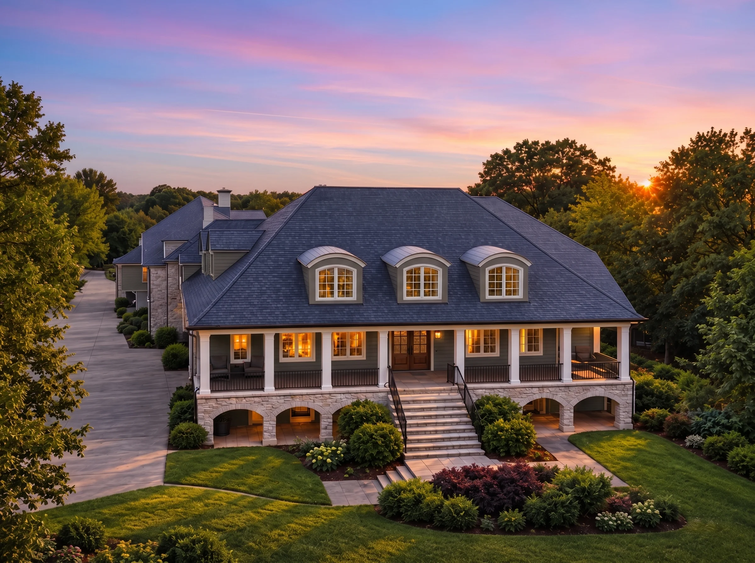 Plan  11-1969 – Yew Tree Hollow |  Georgian Colonial – 5-Bed, 5-Bath, 6,025 SF - Warm Charcoal, AI-generated exterior concept