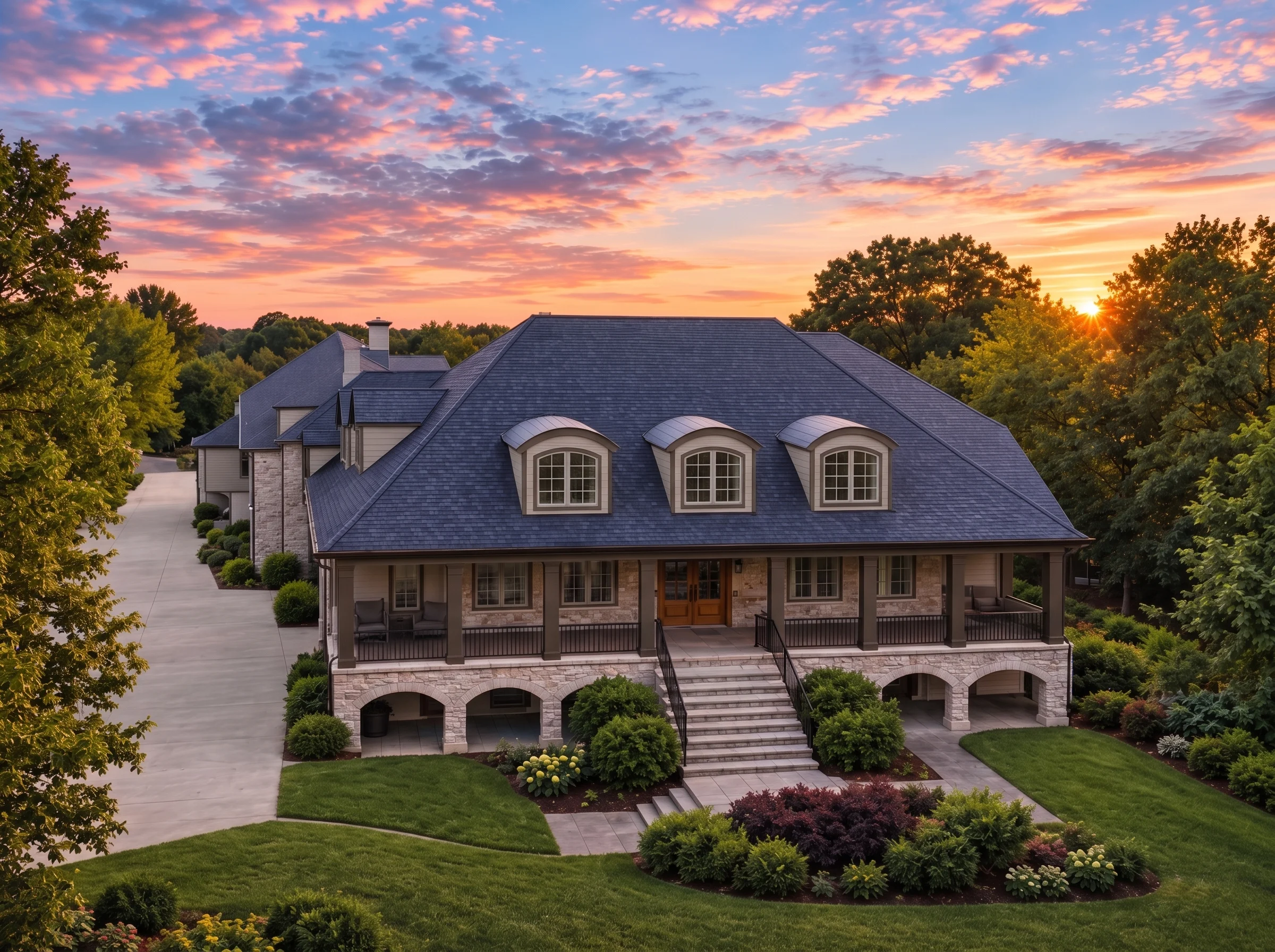 Plan  11-1969 – Yew Tree Hollow |  Georgian Colonial – 5-Bed, 5-Bath, 6,025 SF - Mushroom Taupe, AI-generated exterior concept