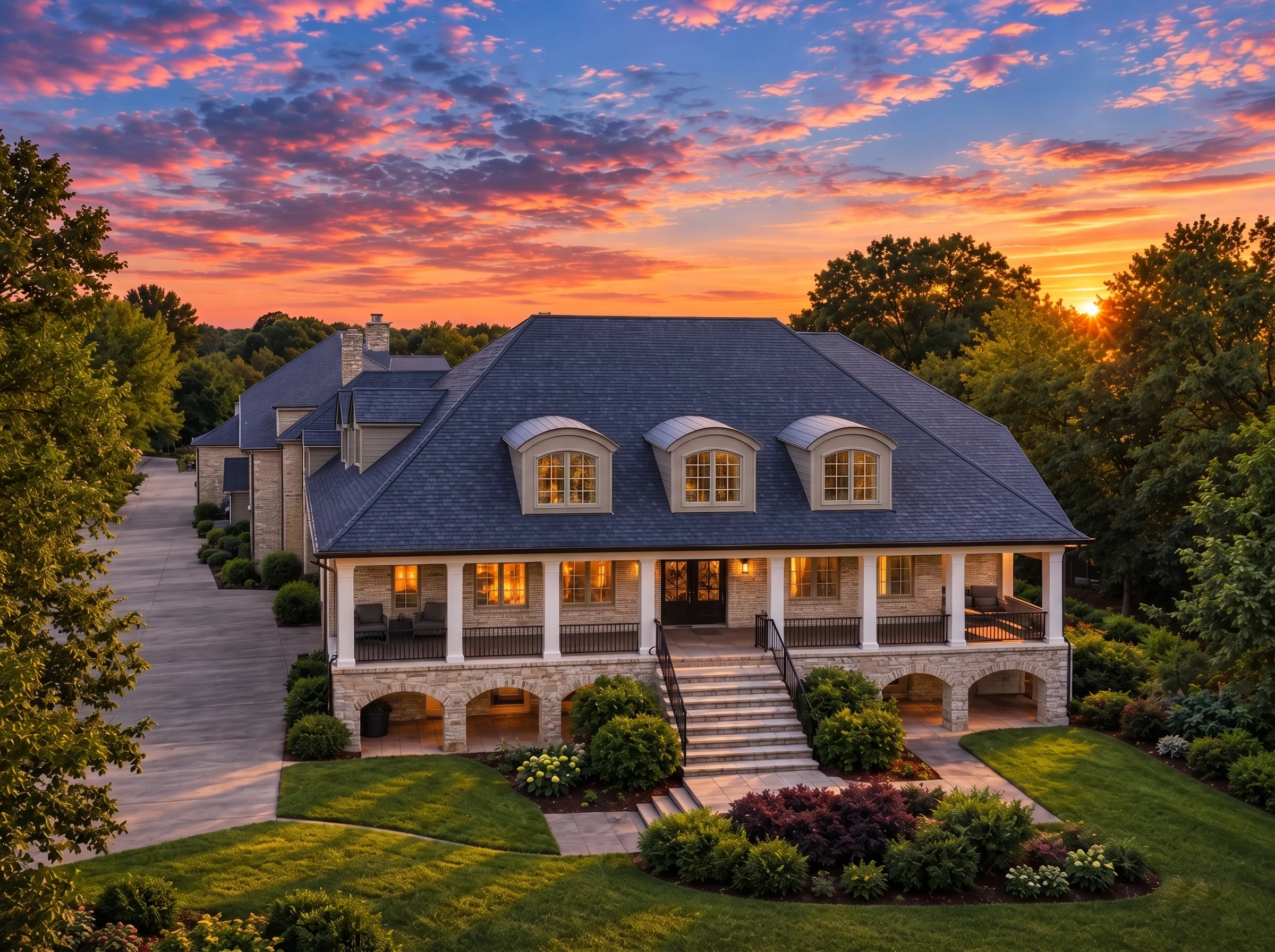 Plan  11-1969 – Yew Tree Hollow |  Georgian Colonial – 5-Bed, 5-Bath, 6,025 SF - Natural Brick, AI-generated exterior concept