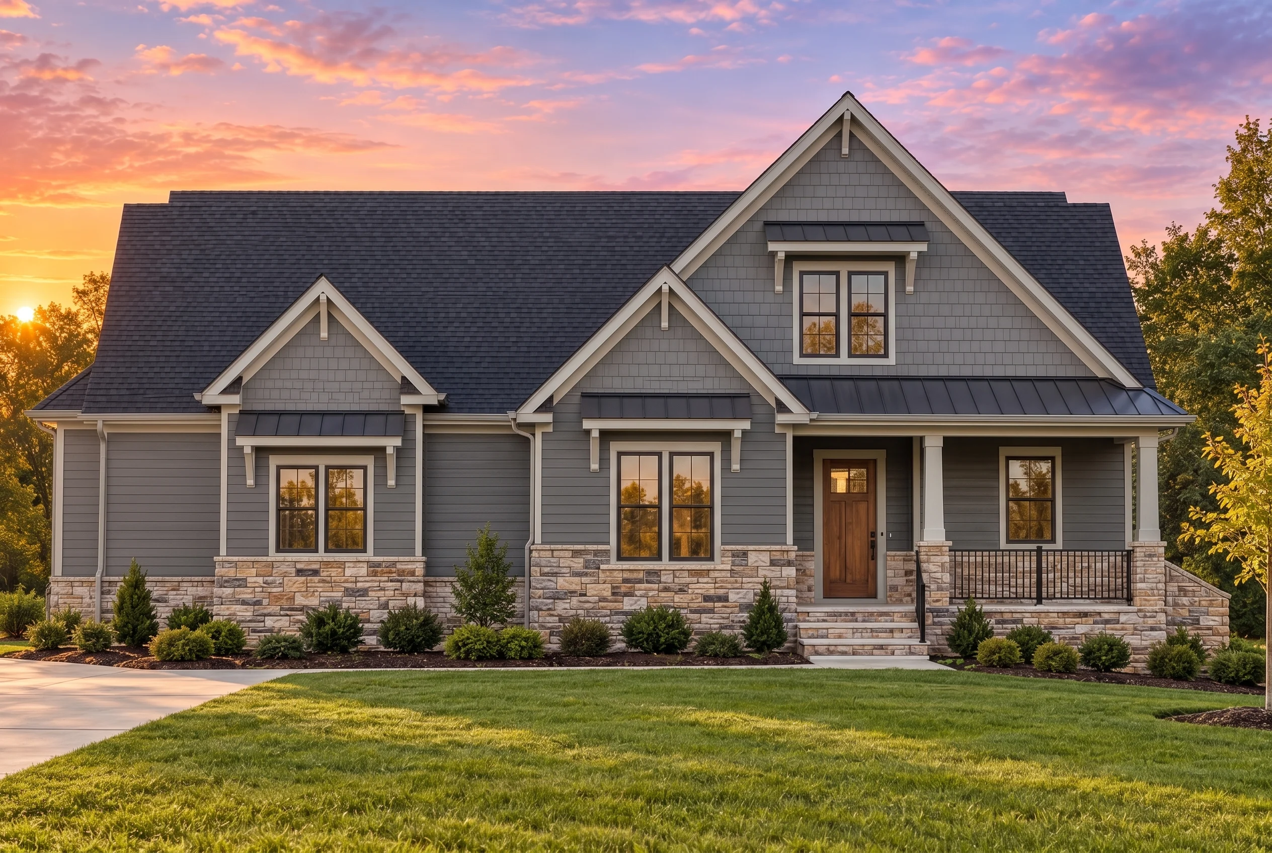 Plan  12-1100 – Dakota Badlands |  Craftsman – 3-Bed, 2.5-Bath, 3,014 SF - Warm Charcoal, AI-generated exterior concept