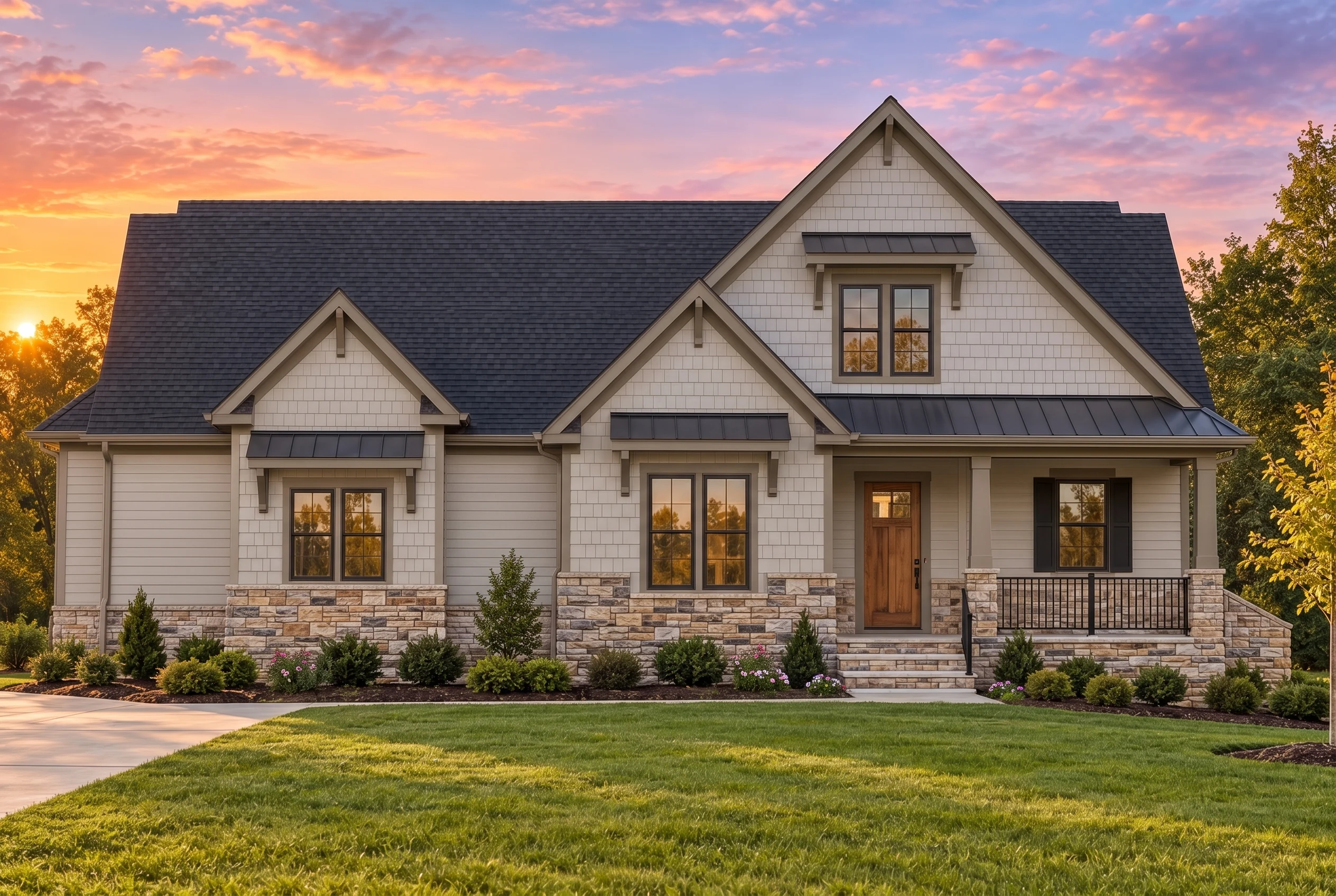 Plan  12-1100 – Dakota Badlands |  Craftsman – 3-Bed, 2.5-Bath, 3,014 SF - Mushroom Taupe, AI-generated exterior concept
