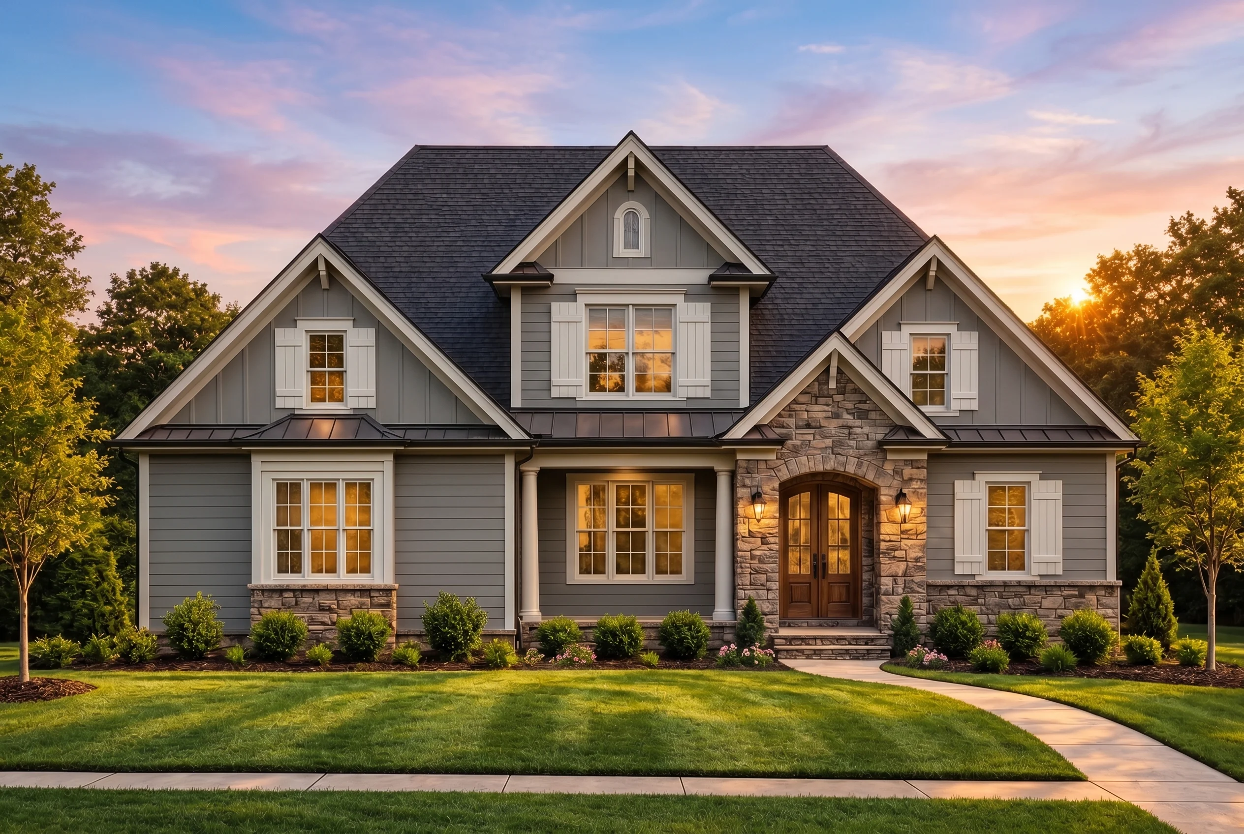 Plan  12-1078 – Aster Orchard Hall |  New American – 4-Bed, 3.5-Bath, 2,606 SF - Warm Charcoal, AI-generated exterior concept