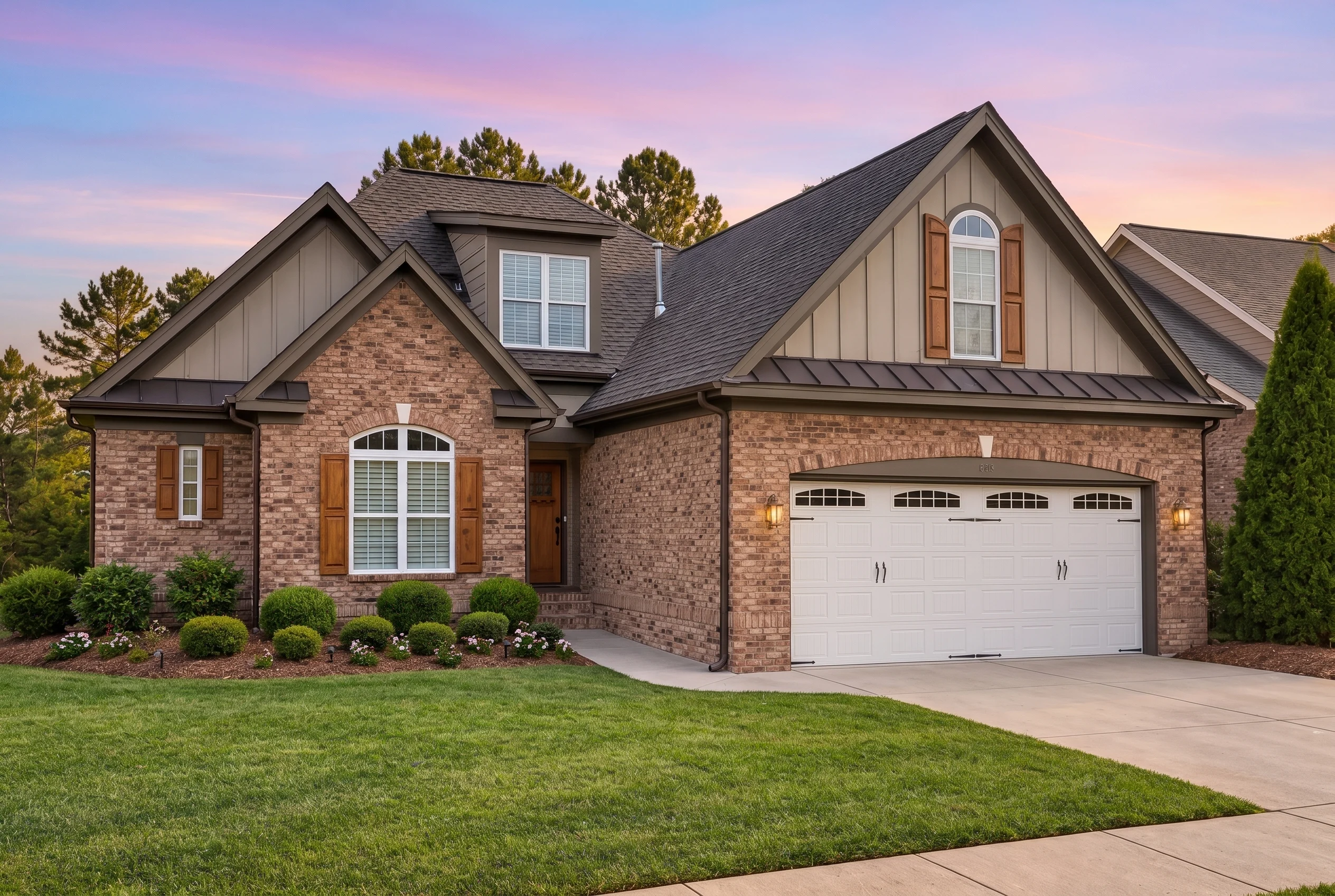 Plan  12-1074 – Auburn Landing Haven  | New American – 5-Bed, 4-Bath, 2,899 SF - Mushroom Taupe, AI-generated exterior concept