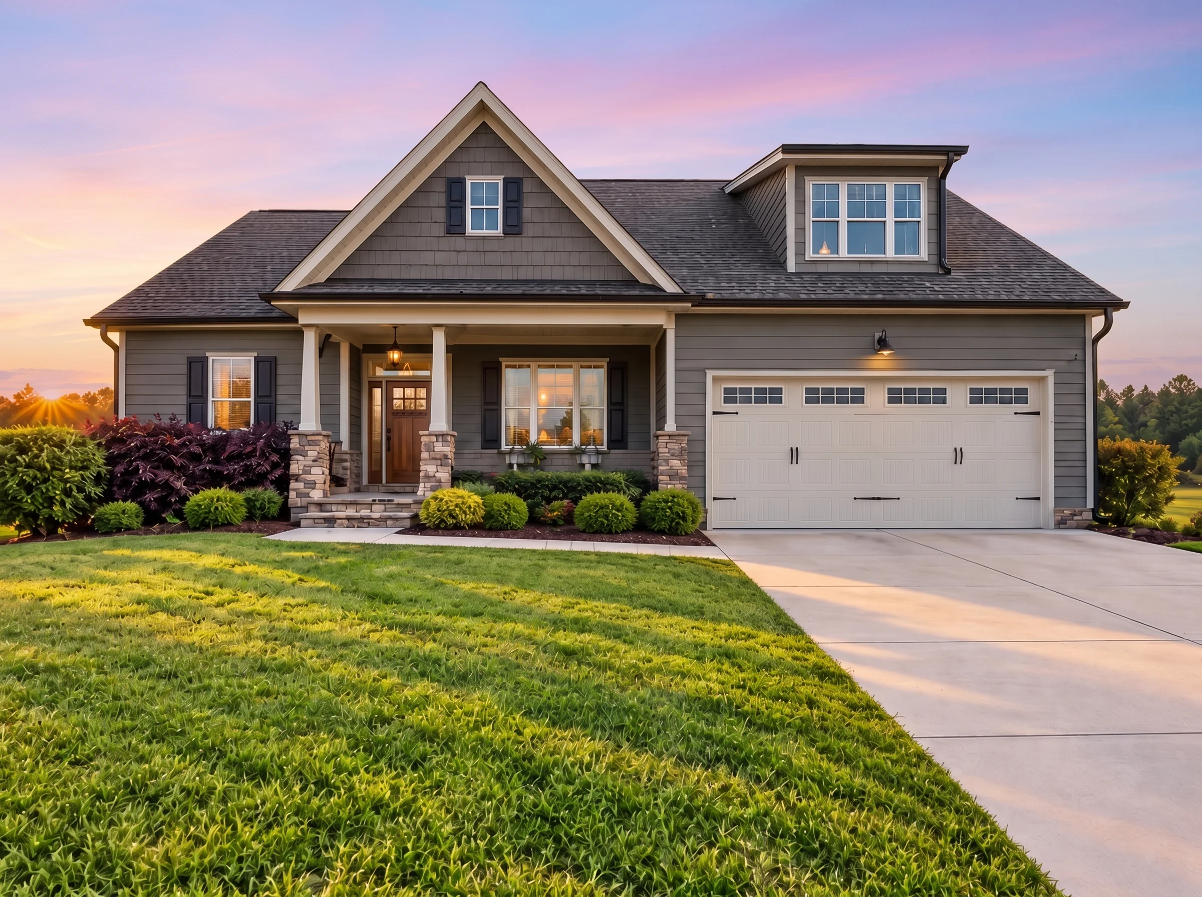 Plan  12-1045 – Utah River | Modern  Farmhouse – 4-Bed, 3-Bath, 2,408 SF - Warm Charcoal, AI-generated exterior concept