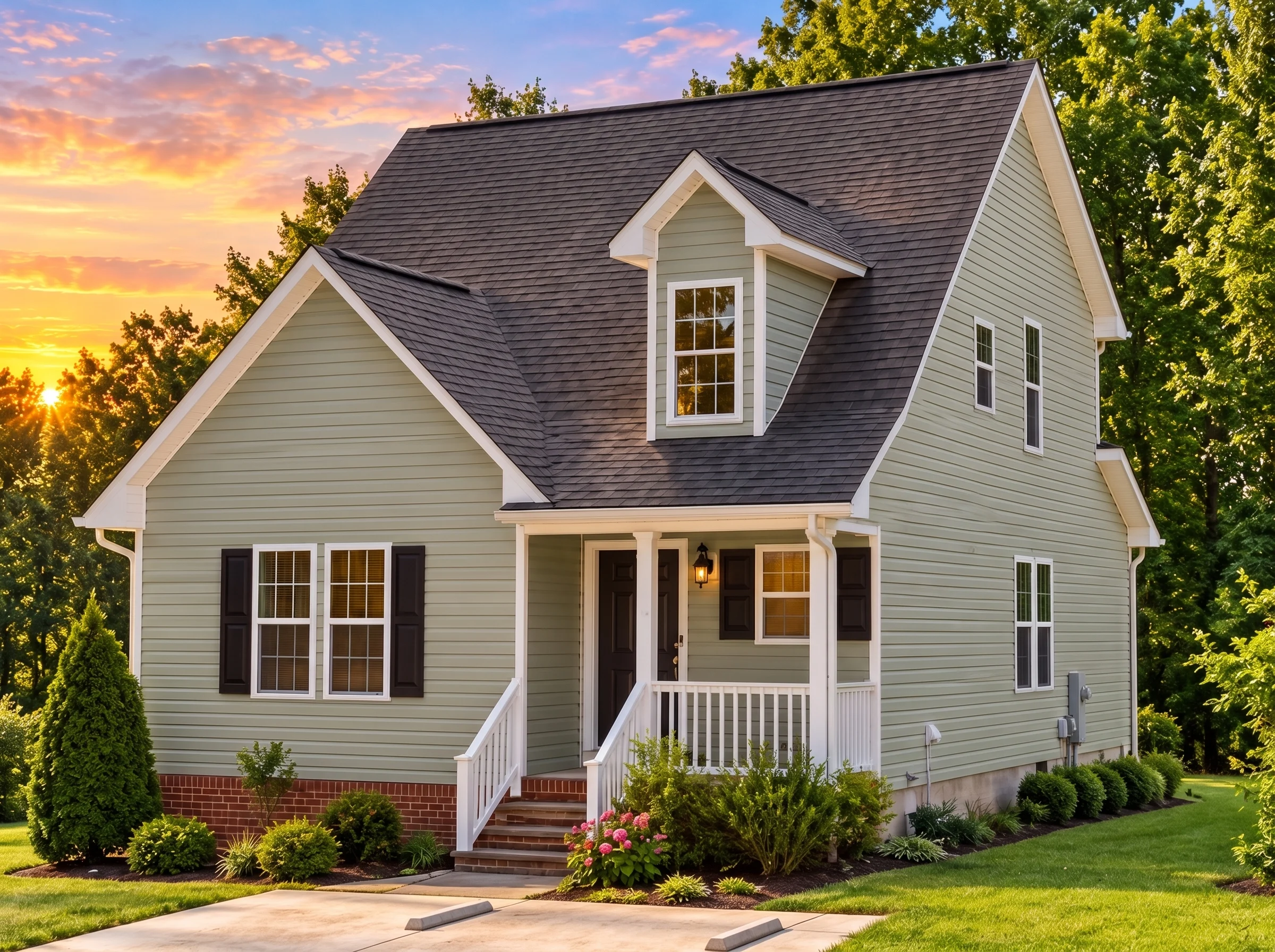 Plan  12-1071 – Delaware Plateau |  Cape Cod – 3-Bed, 2-Bath, 1,206 SF - Muted Sage, AI-generated exterior concept