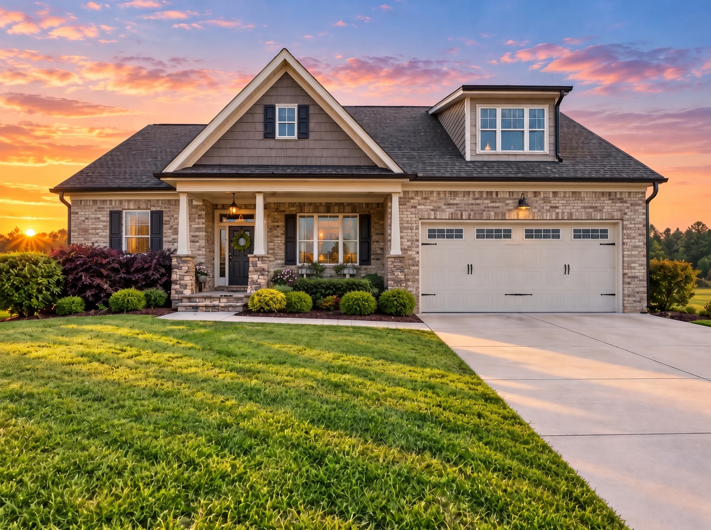 Plan  12-1045 – Utah River | Modern  Farmhouse – 4-Bed, 3-Bath, 2,408 SF - Natural Brick, AI-generated exterior concept