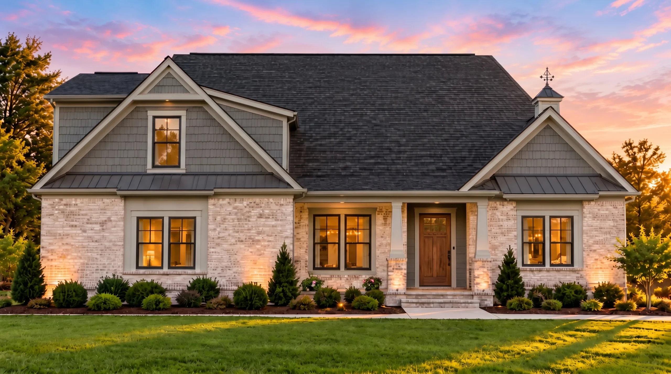 Plan  12-1039 – The Oaks | Craftsman  – 4-Bed, 3-Bath, 2,454 SF - Warm Charcoal, AI-generated exterior concept
