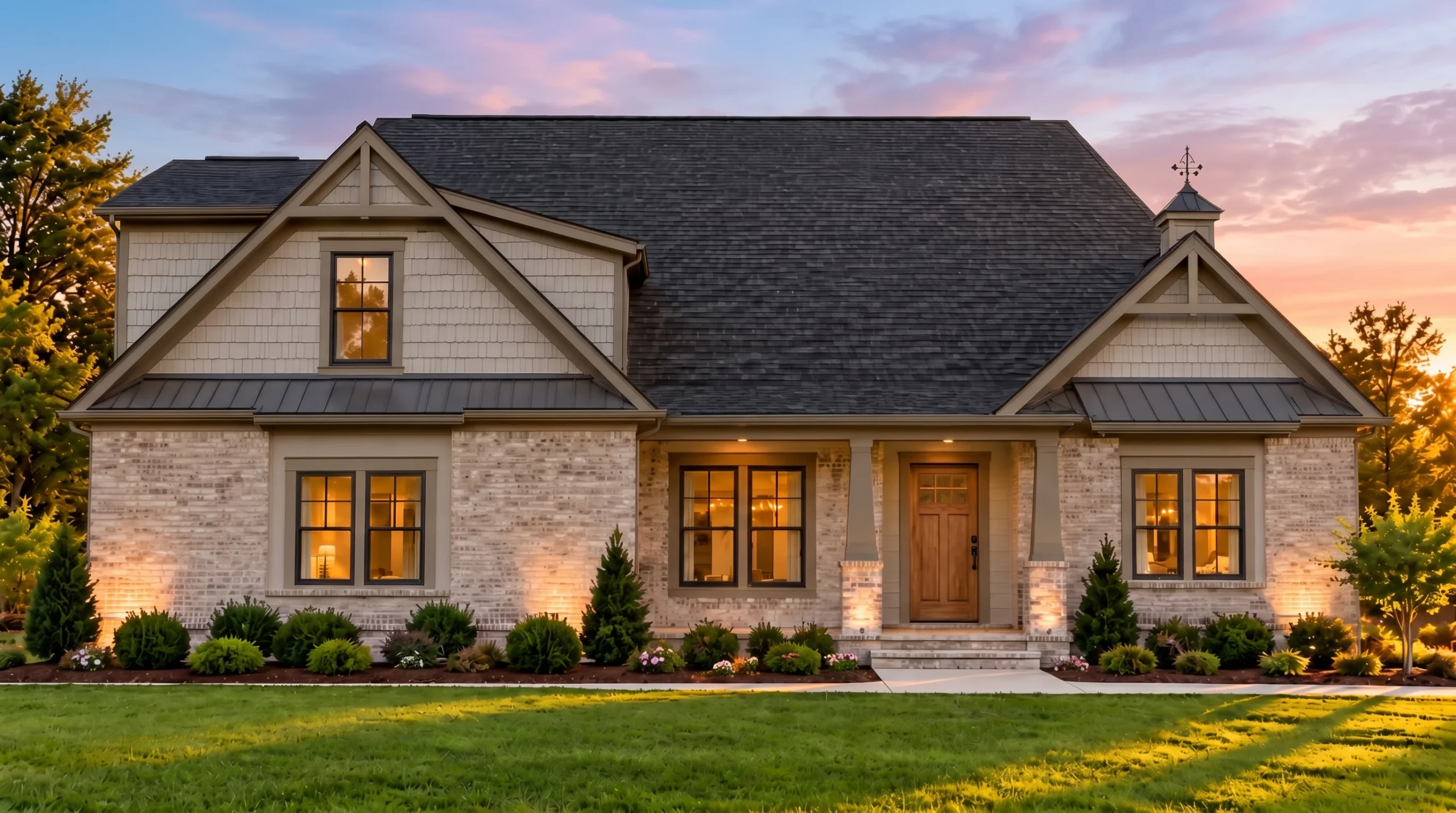 Plan  12-1039 – The Oaks | Craftsman  – 4-Bed, 3-Bath, 2,454 SF - Mushroom Taupe, AI-generated exterior concept