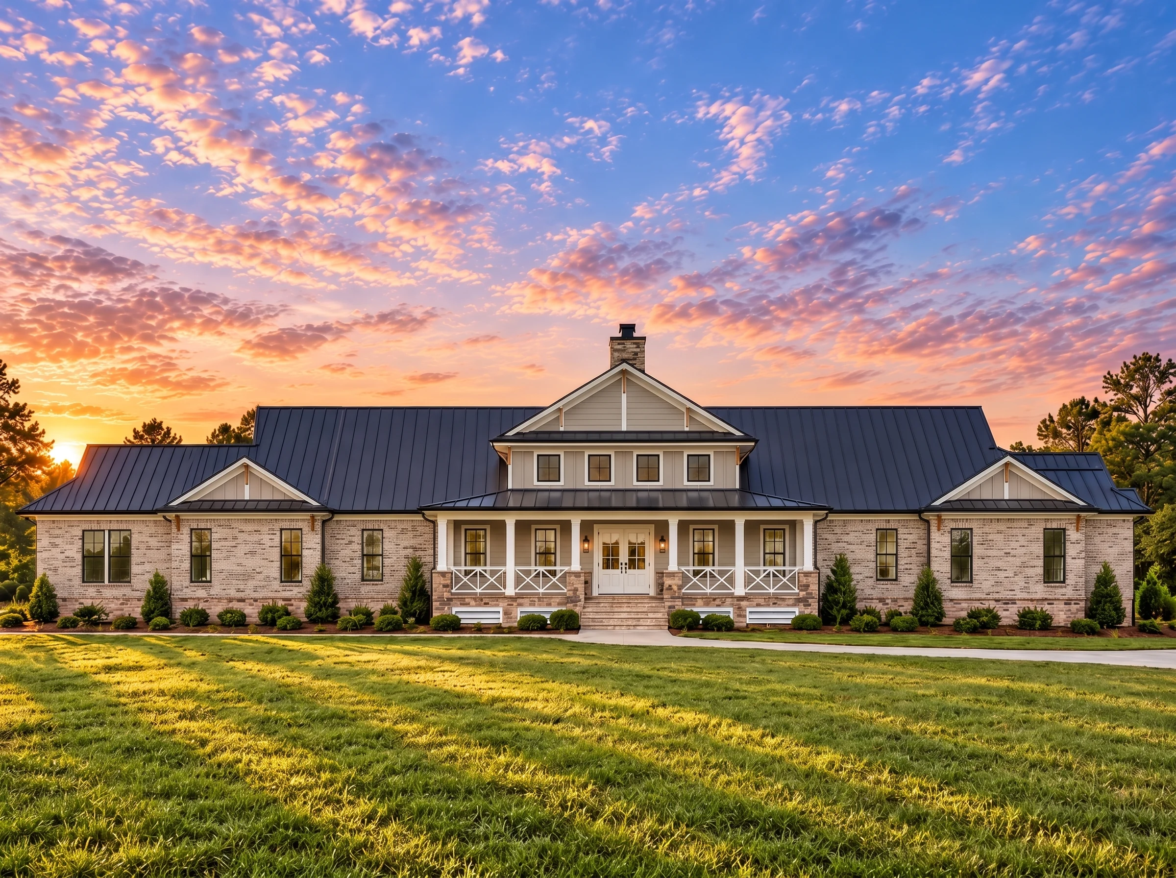 Plan  12-1041 – Aster Lane Homestead  | Southern Farmhouse – 6-Bed, 4.5-Bath, 3,956 SF - Natural Brick, AI-generated exterior concept