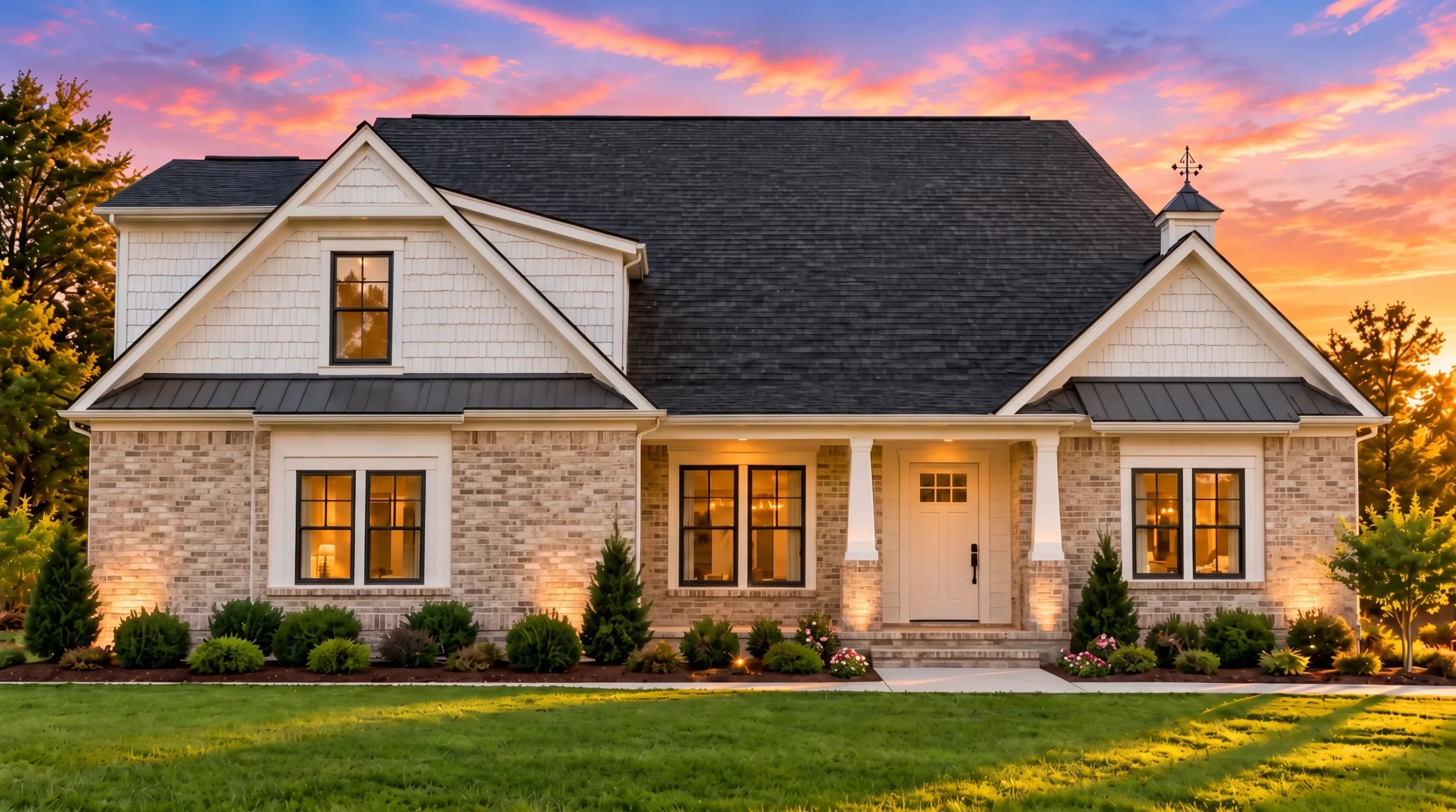 Plan  12-1039 – The Oaks | Craftsman  – 4-Bed, 3-Bath, 2,454 SF - Natural Brick, AI-generated exterior concept