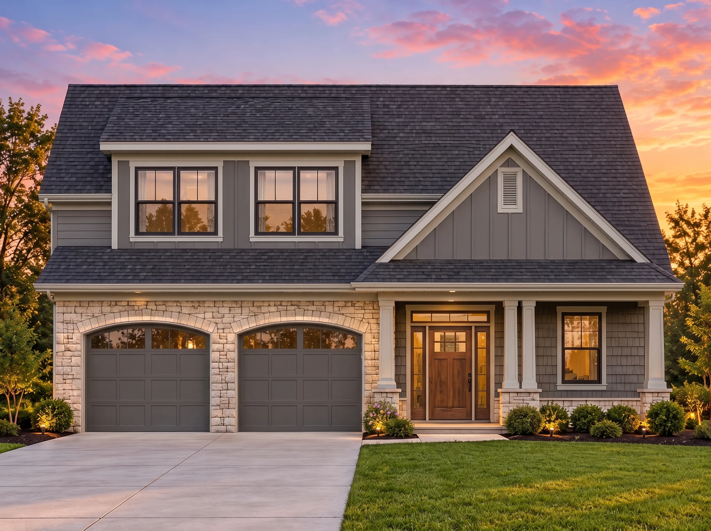 Plan  12-1009 – Knoxville Ridge |  Modern Farmhouse – 3-Bed, 2-Bath, 2,070 SF - Warm Charcoal, AI-generated exterior concept