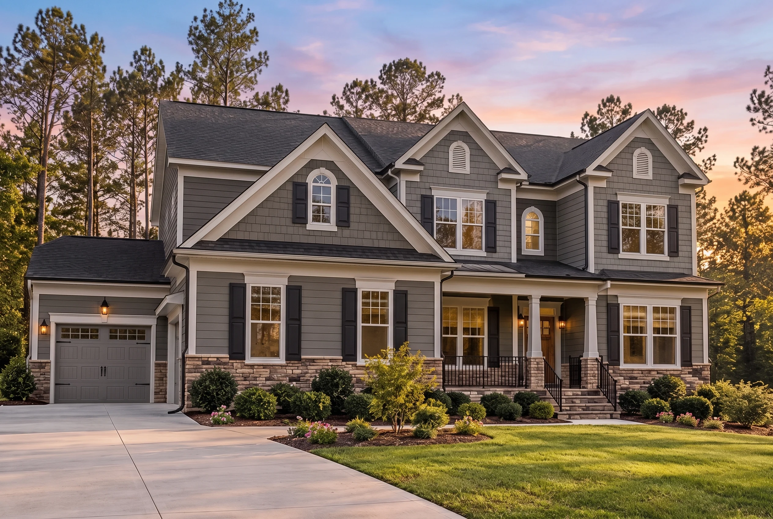 Plan  11-BELLA – Aster Brook Haven |  New American – 4-Bed, 4.5-Bath, 3,427 SF - Warm Charcoal, AI-generated exterior concept