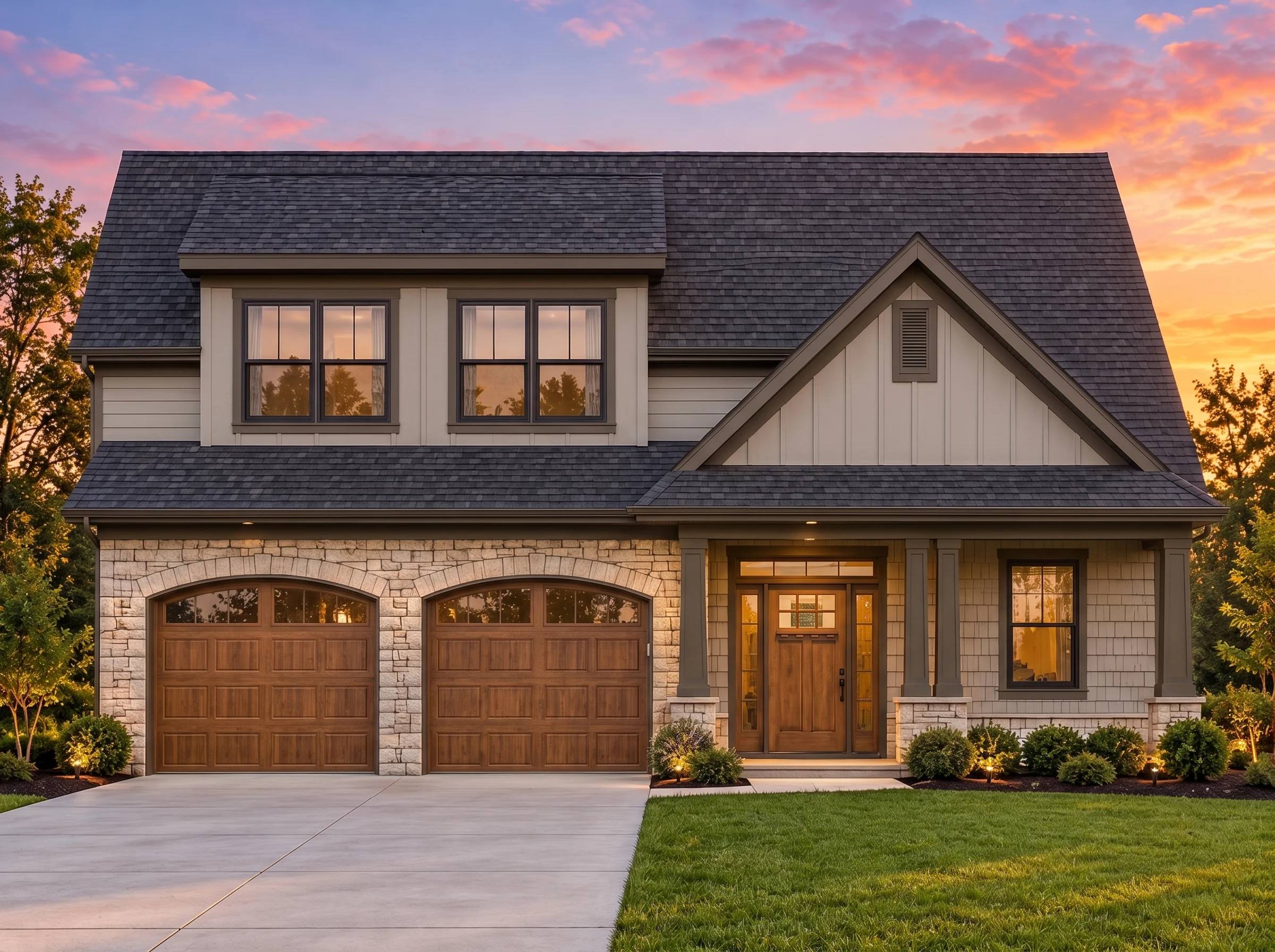 Plan  12-1009 – Knoxville Ridge |  Modern Farmhouse – 3-Bed, 2-Bath, 2,070 SF - Mushroom Taupe, AI-generated exterior concept