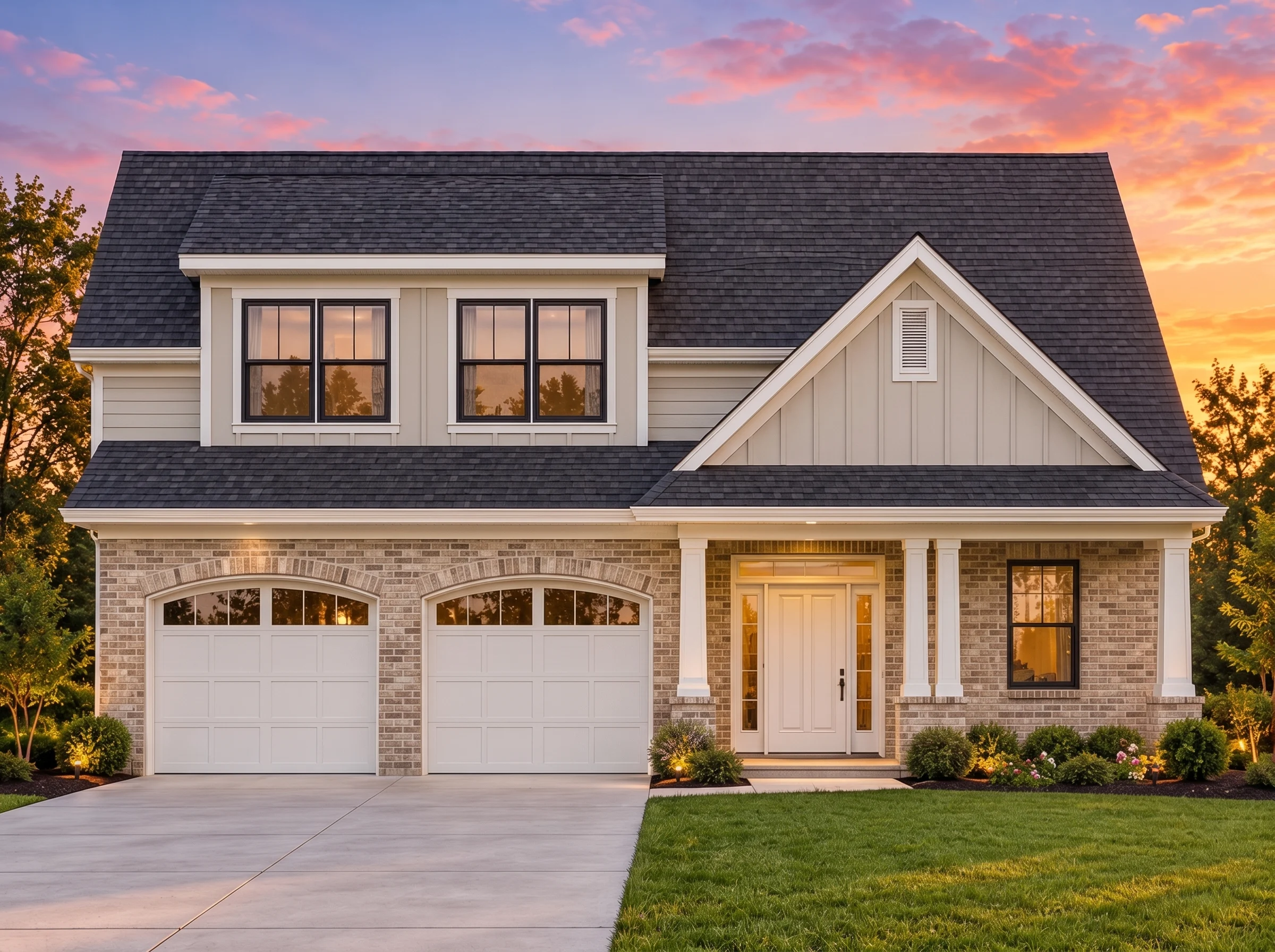Plan  12-1009 – Knoxville Ridge |  Modern Farmhouse – 3-Bed, 2-Bath, 2,070 SF - Natural Brick, AI-generated exterior concept