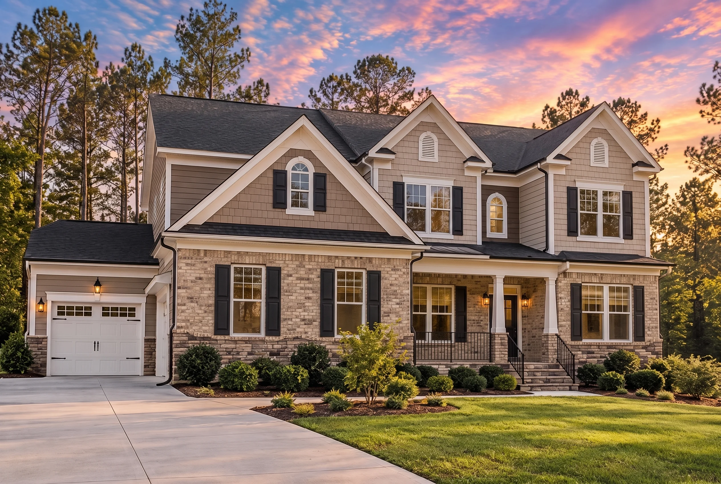 Plan  11-BELLA – Aster Brook Haven |  New American – 4-Bed, 4.5-Bath, 3,427 SF - Natural Brick, AI-generated exterior concept