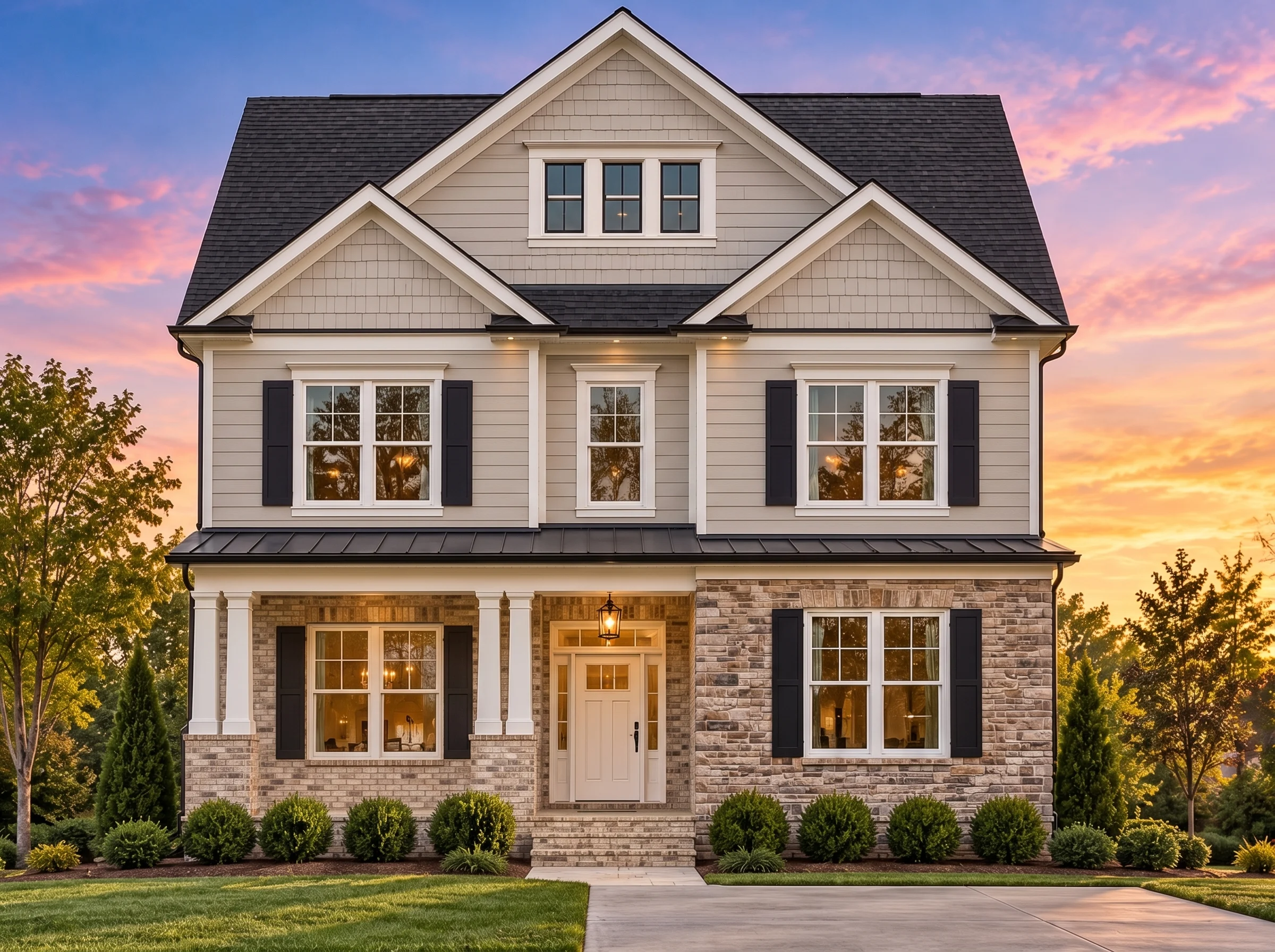 Plan  11-2078 – Fern Brook Cottage |  New American – 3-Bed, 4.5-Bath, 3,143 SF - Natural Brick, AI-generated exterior concept
