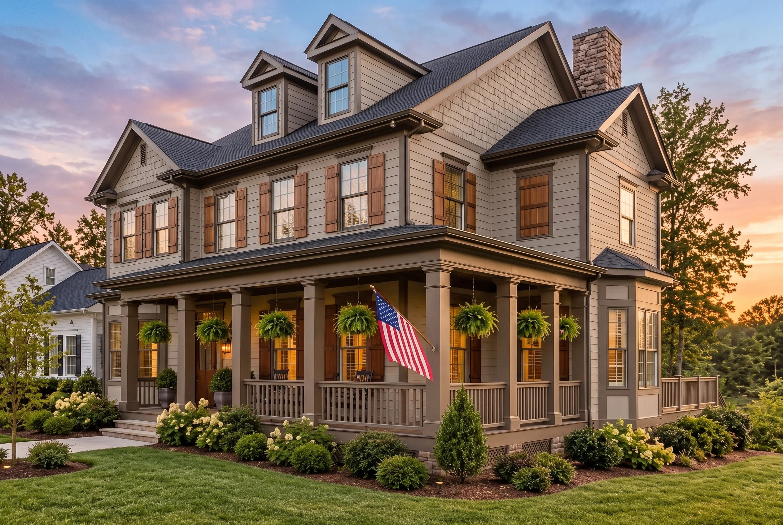 Plan  11-2029 – Auburn Heights Residence | Colonial – 4-Bed, 4.5-Bath, 3,461 SF - Mushroom Taupe, AI-generated exterior concept