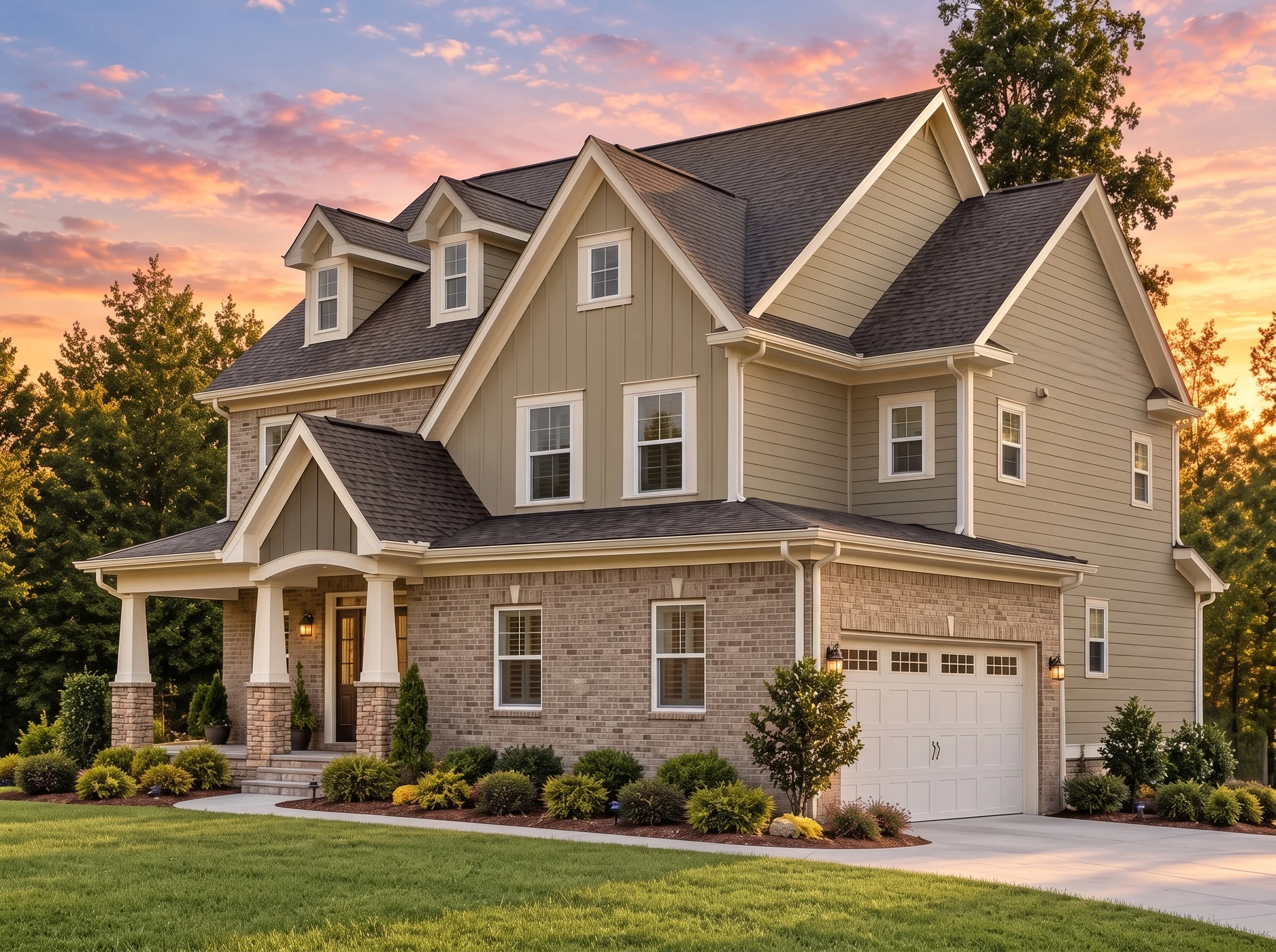 Plan  11-2038 – Aster Bend Lodge |  New American – 5-Bed, 5-Bath, 3,143 SF - Natural Brick, AI-generated exterior concept