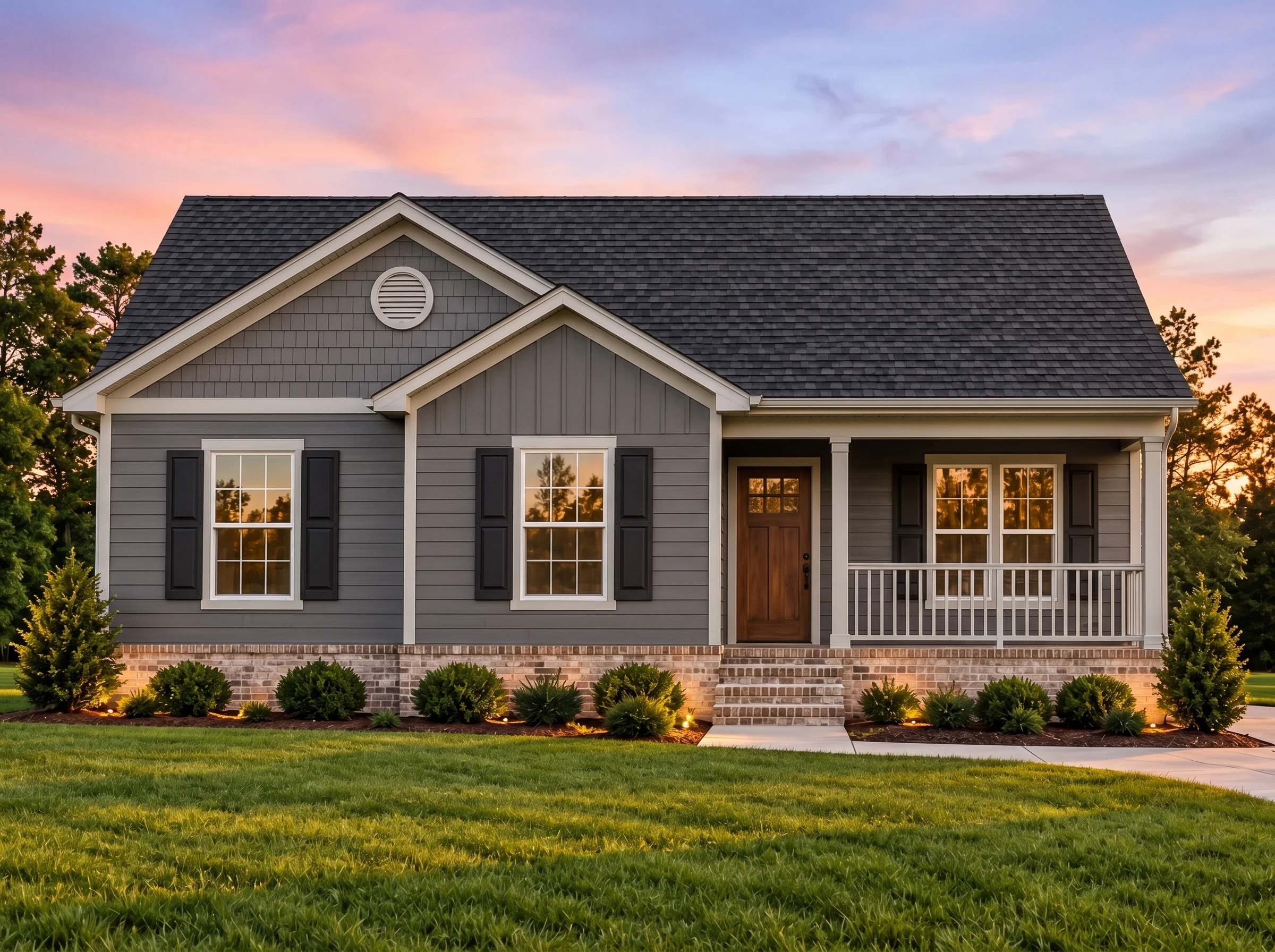 Plan  11-2020 – Ash Point Pavilion |  Traditional Ranch – 5-Bed, 2-Bath, 1,459 SF - Warm Charcoal, AI-generated exterior concept