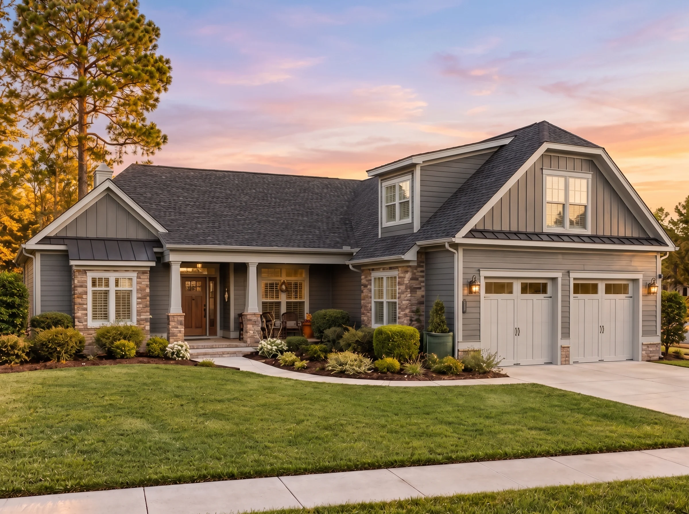 Plan  11-2027 – Arc Pavilion | New  American – 5-Bed, 3.5-Bath, 2,959 SF - Warm Charcoal, AI-generated exterior concept
