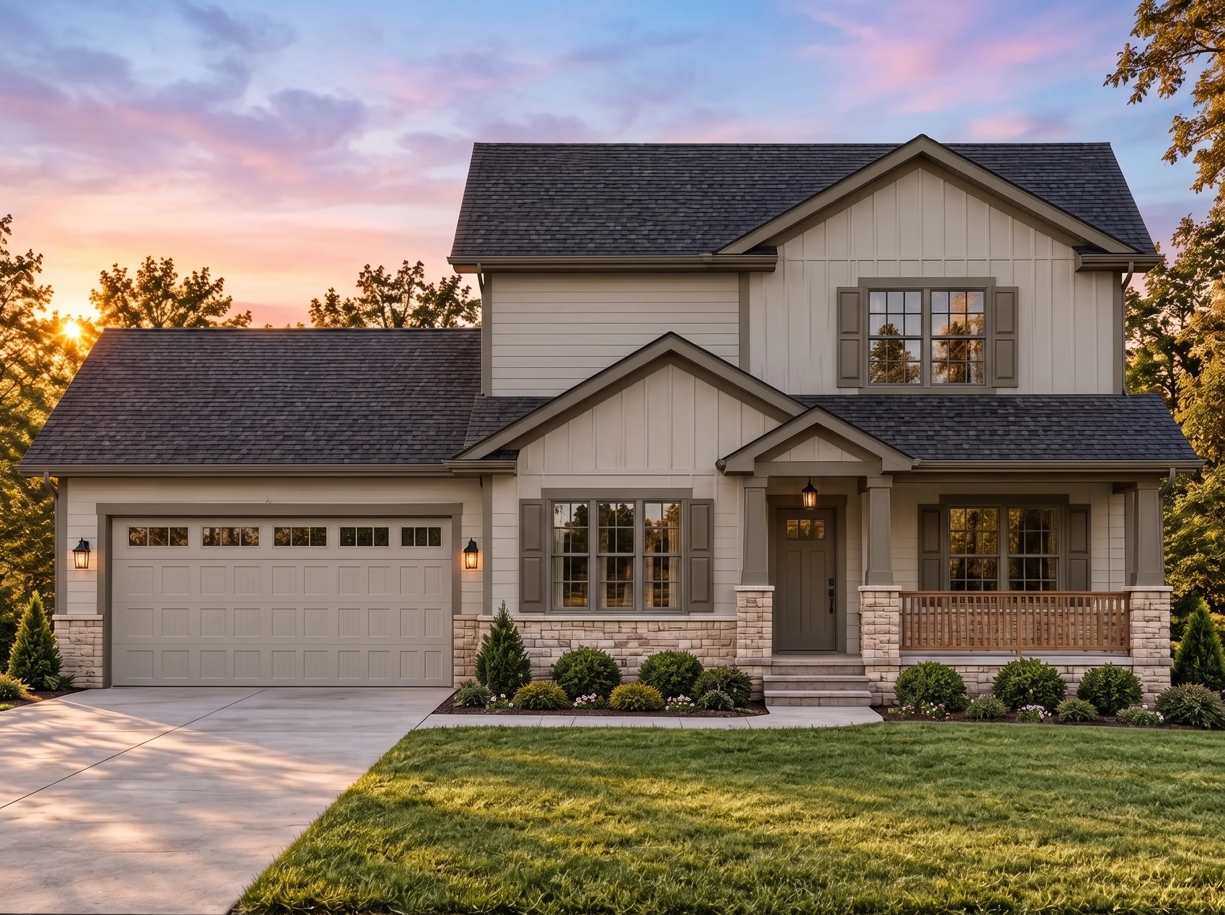 Plan  11-2000 – Cedar Creek Manor |  Traditional – 4-Bed, 2-Bath, 1,686 SF - Mushroom Taupe, AI-generated exterior concept