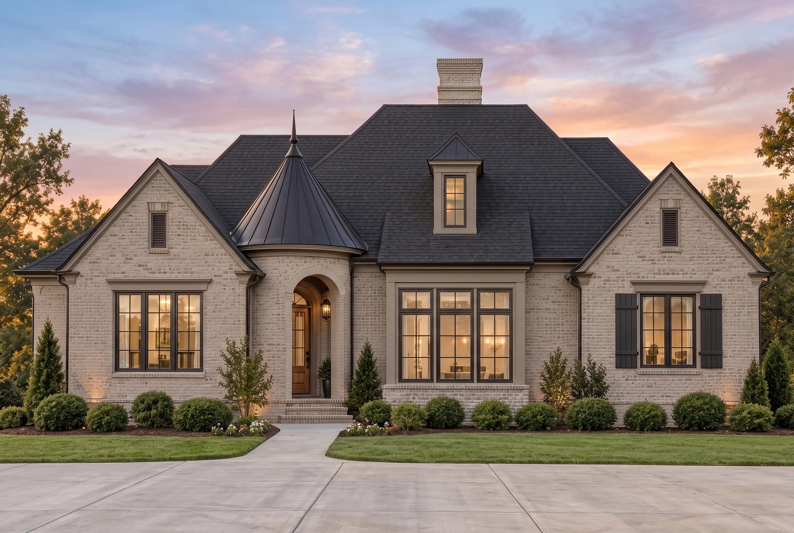 Plan  11-1996 – Georgia Plateau |  Tudor Revival – 3-Bed, 2.5-Bath, 2,707 SF - Mushroom Taupe, AI-generated exterior concept