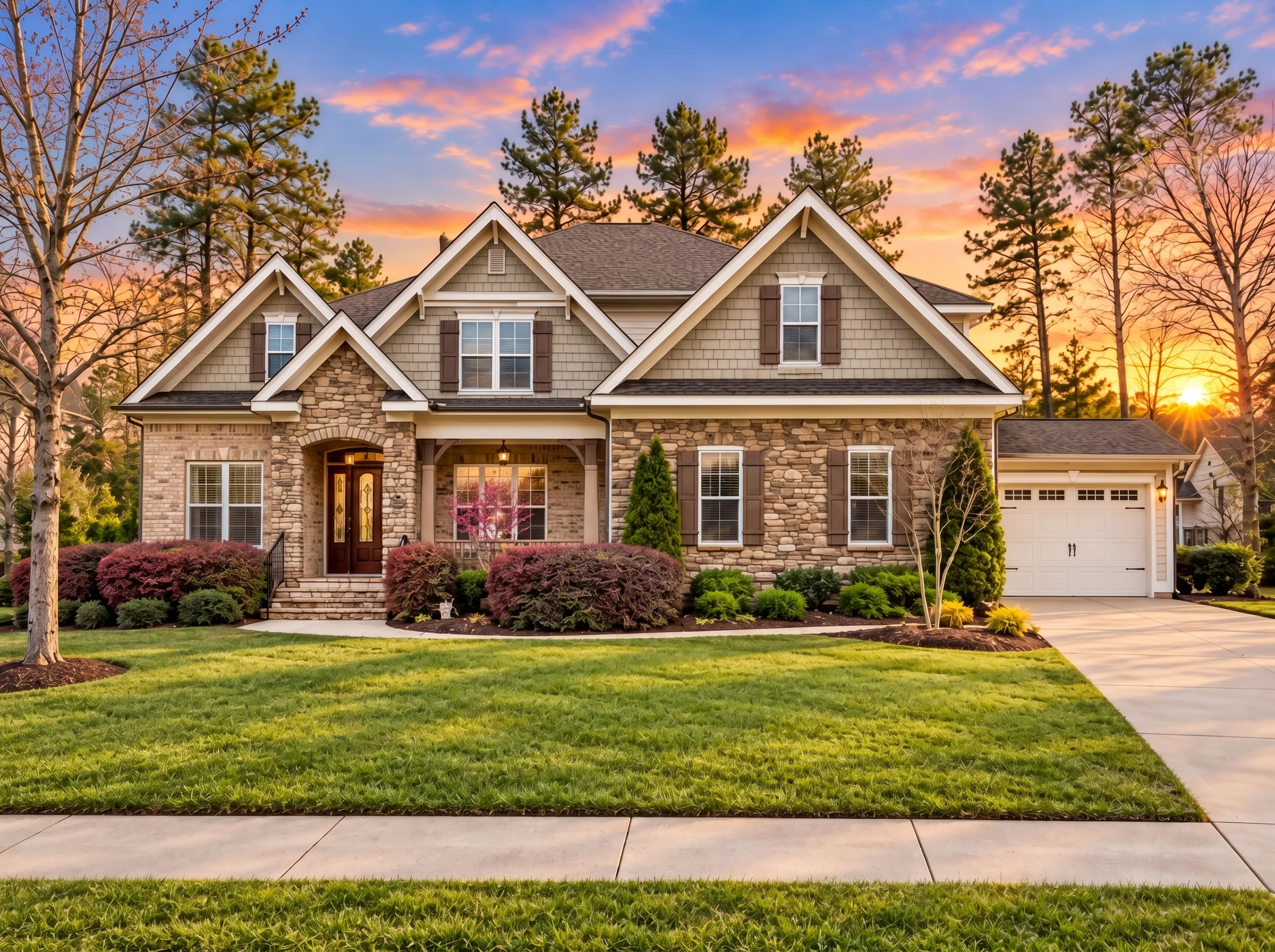 Plan  11-2007 – Auburn Trail Estate  | New American – 5-Bed, 5-Bath, 3,988 SF - Natural Brick, AI-generated exterior concept