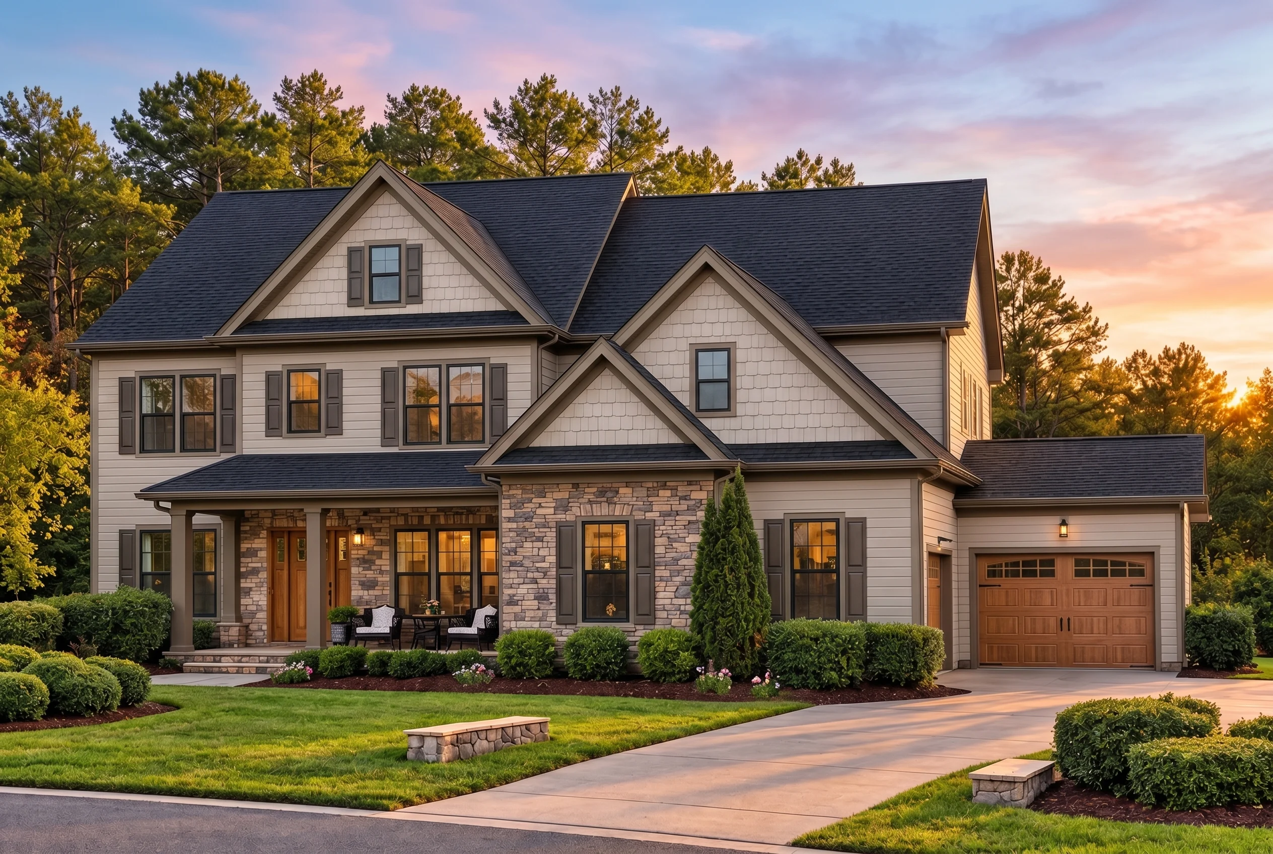 Plan  11-1970 – Oak Valley Estate |  Colonial Revival – 4-Bed, 3.5-Bath, 4,801 SF - Mushroom Taupe, AI-generated exterior concept