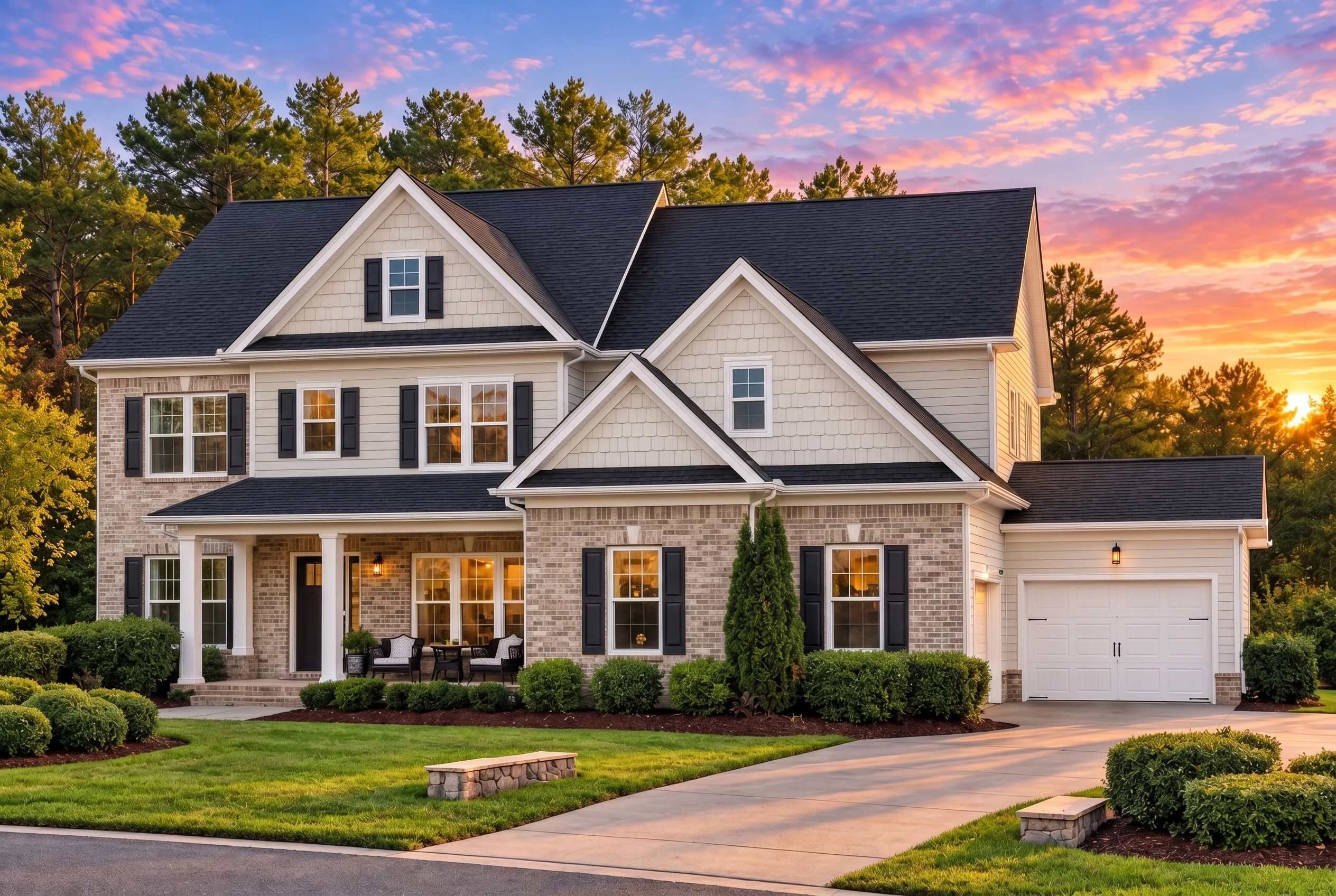 Plan  11-1970 – Oak Valley Estate |  Colonial Revival – 4-Bed, 3.5-Bath, 4,801 SF - Natural Brick, AI-generated exterior concept