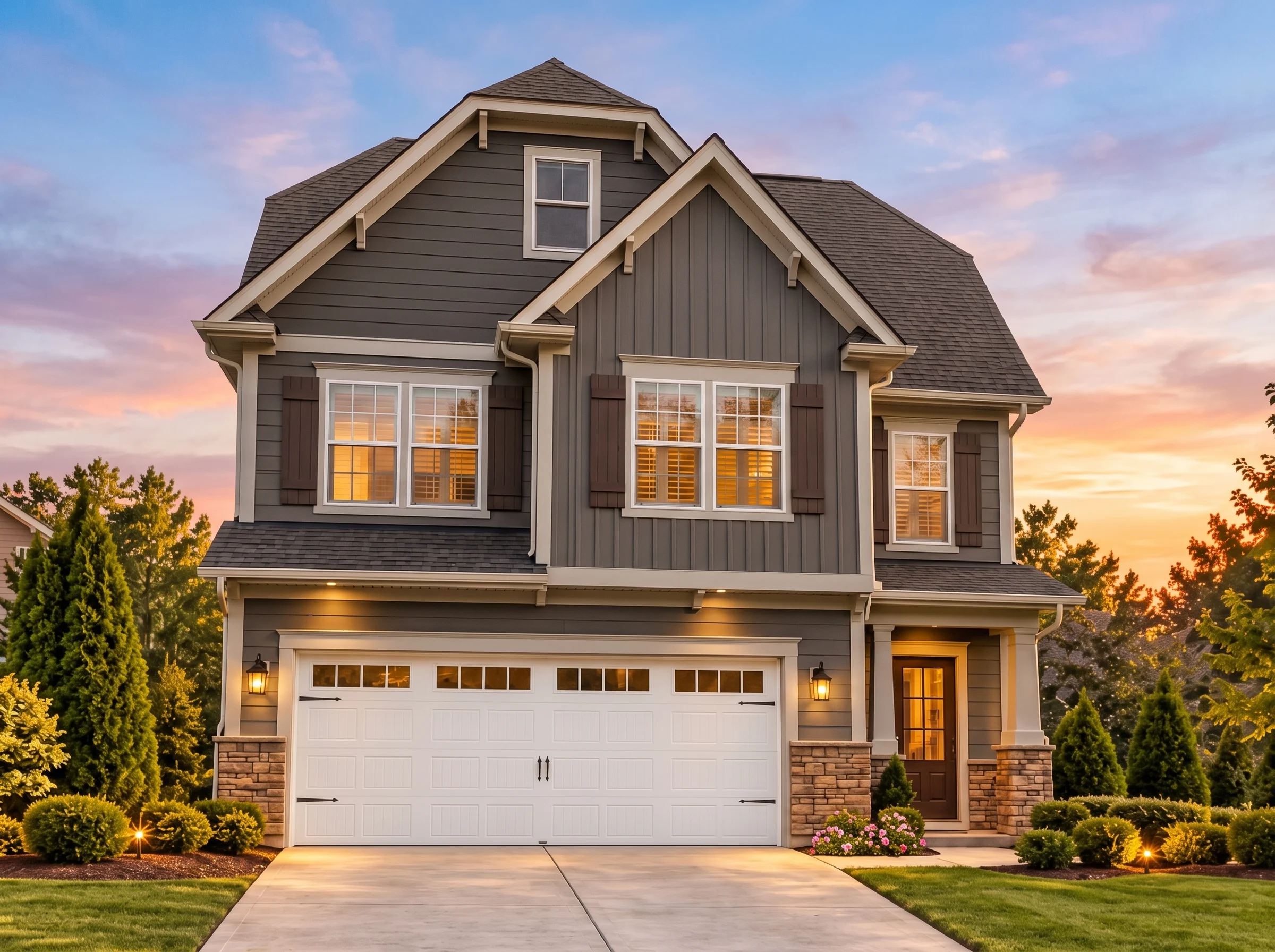 Plan  12-1094 – Aster Bridge Place |  Traditional Colonial – 4-Bed, 4-Bath, 2,335 SF - Warm Charcoal, AI-generated exterior concept