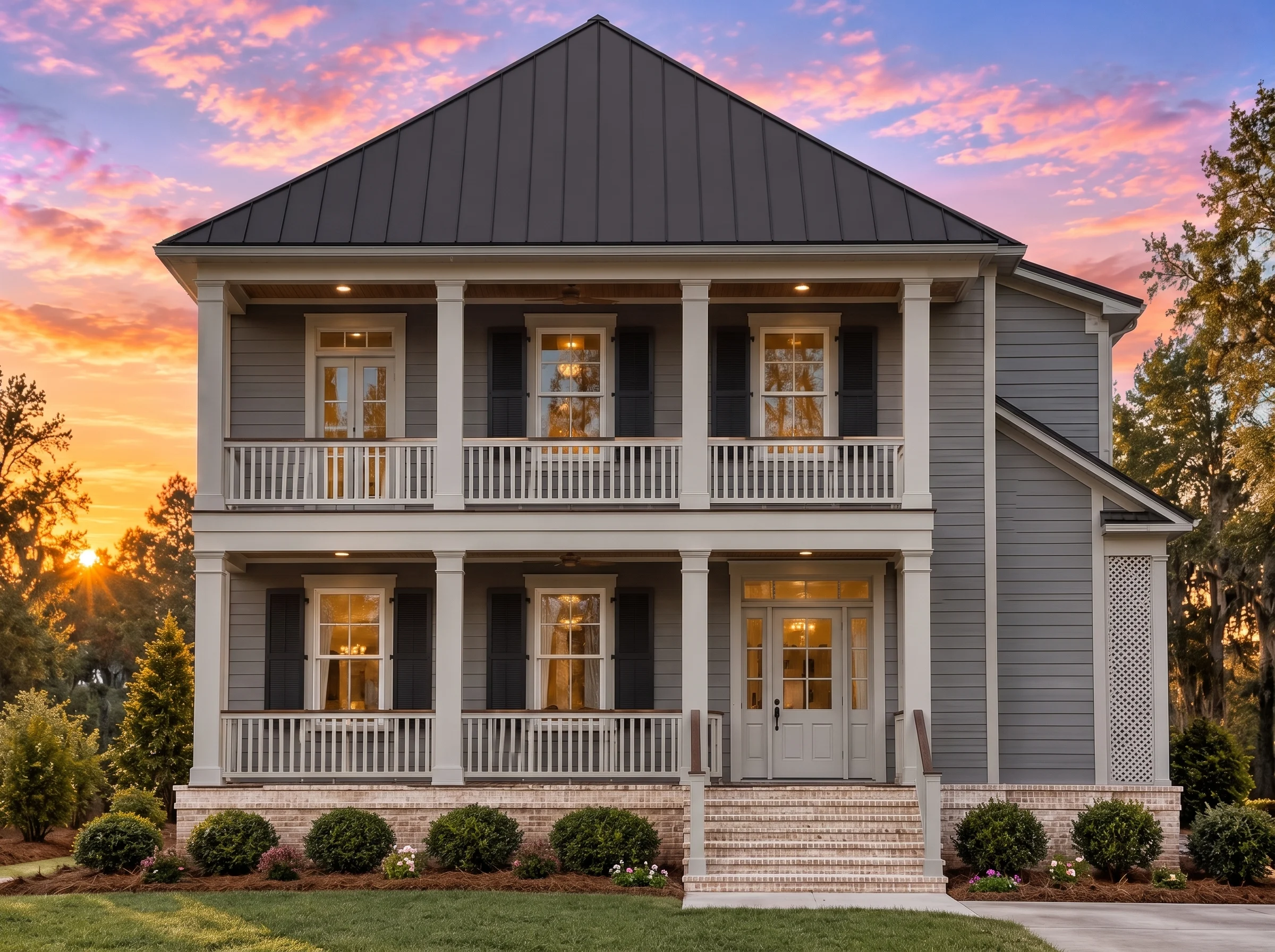 Plan  12-1099 – Walnut Brook Retreat  | Colonial – 3-Bed, 4-Bath, 2,740 SF - Warm Charcoal, AI-generated exterior concept