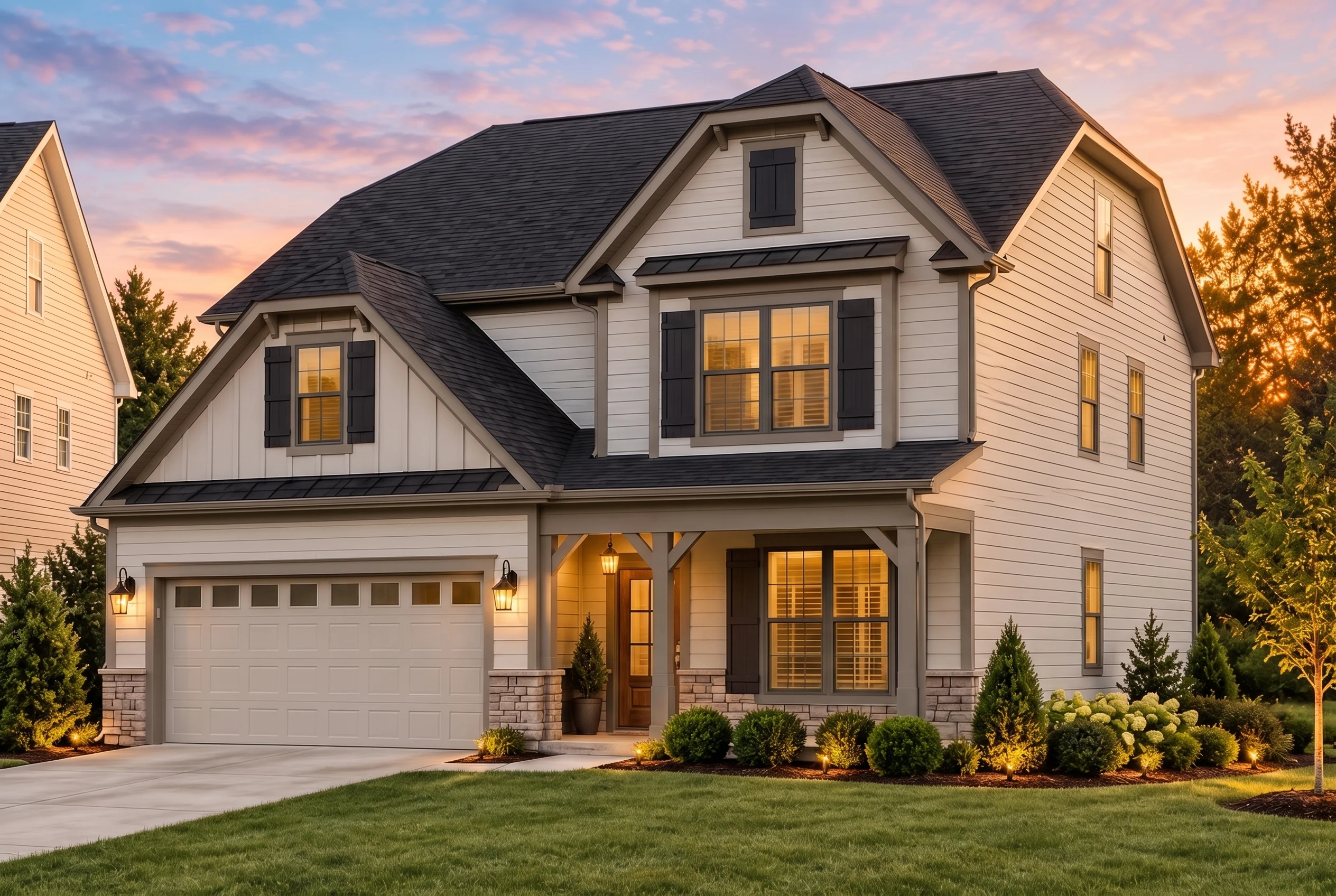 Plan  12-1091 – Aster Trail Villa |  New American – 3-Bed, 3.5-Bath, 2,292 SF - Mushroom Taupe, AI-generated exterior concept