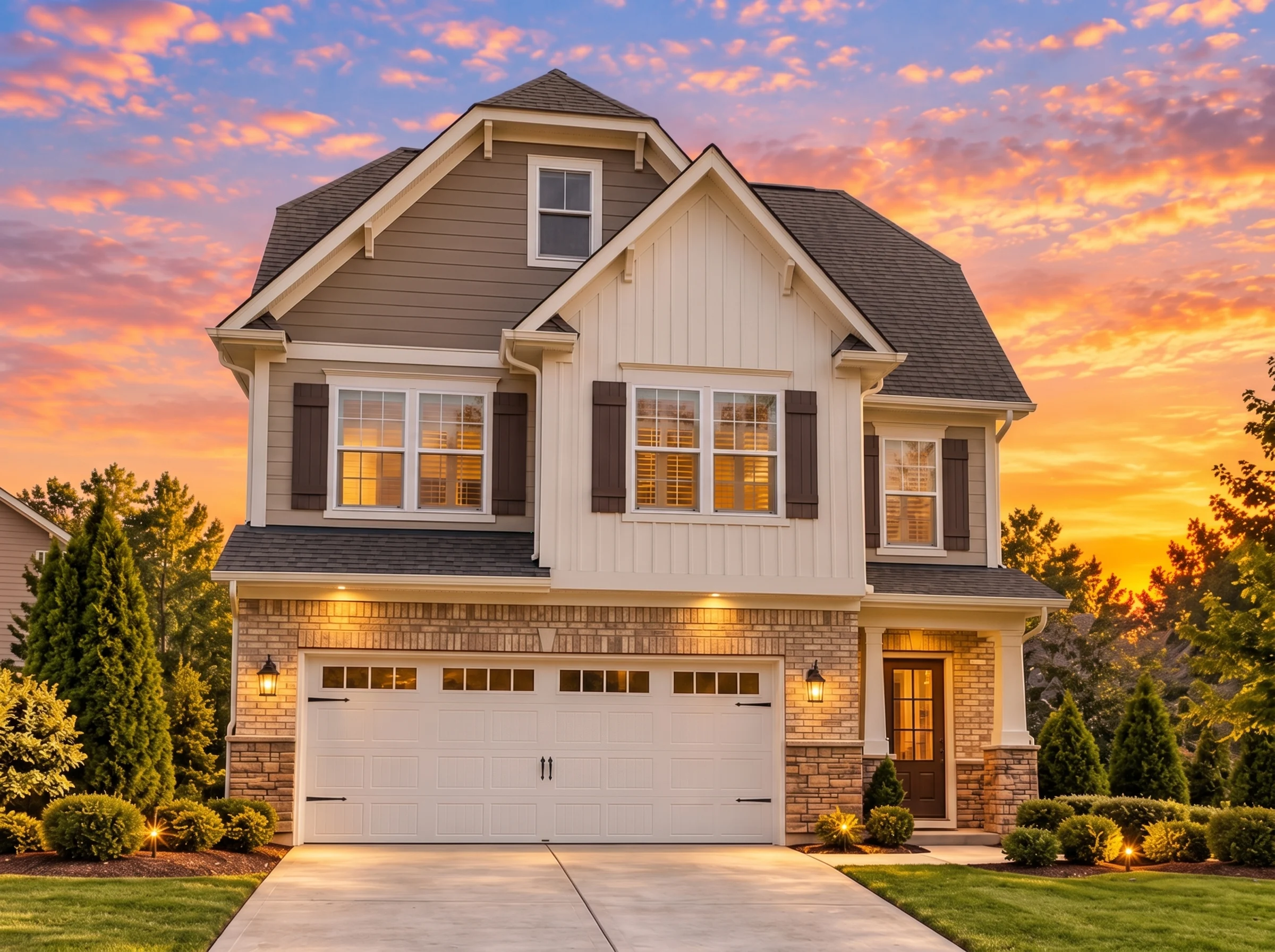 Plan  12-1094 – Aster Bridge Place |  Traditional Colonial – 4-Bed, 4-Bath, 2,335 SF - Natural Brick, AI-generated exterior concept