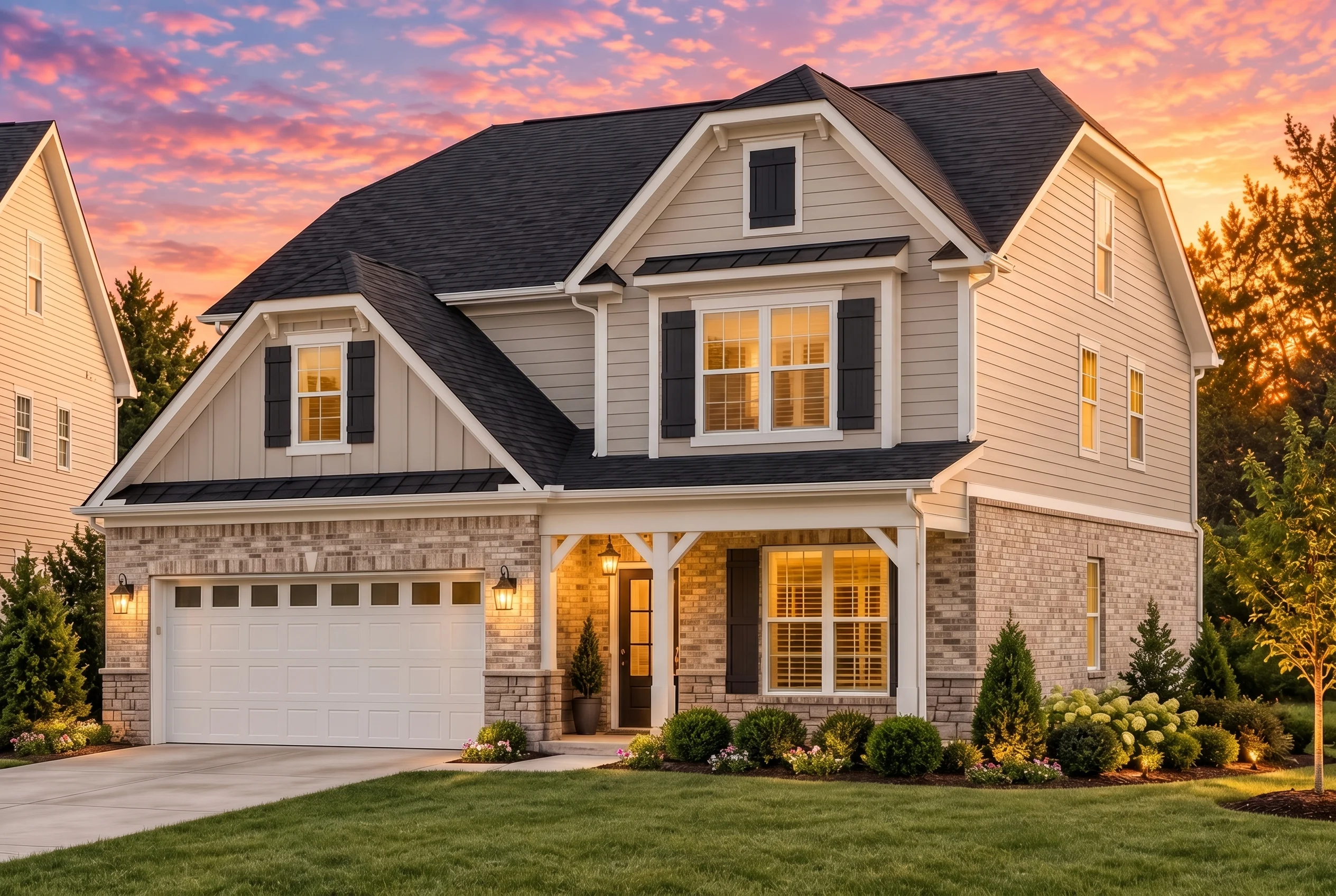 Plan  12-1091 – Aster Trail Villa |  New American – 3-Bed, 3.5-Bath, 2,292 SF - Natural Brick, AI-generated exterior concept