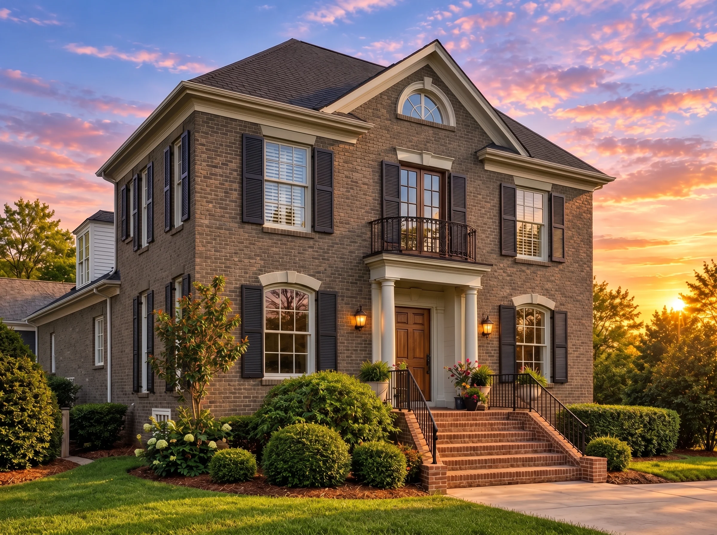Plan  12-2037 – Yew Tree Cottage |  Georgian Colonial – 3-Bed, 3.5-Bath, 2,587 SF - Warm Charcoal, AI-generated exterior concept