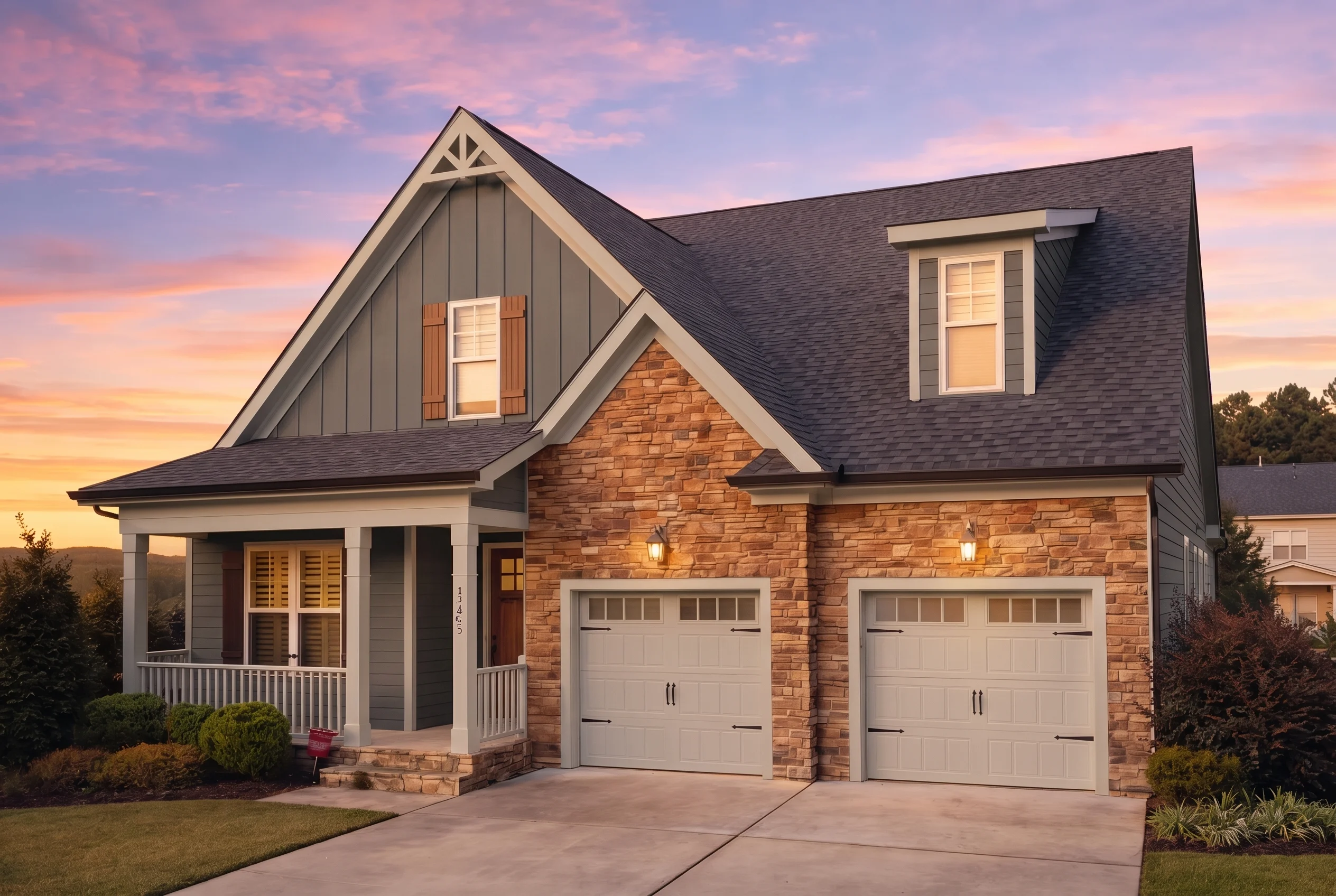 Plan  12-2073 – Trail House | Modern  Farmhouse – 3-Bed, 2.5-Bath, 2,102 SF - Warm Charcoal, AI-generated exterior concept