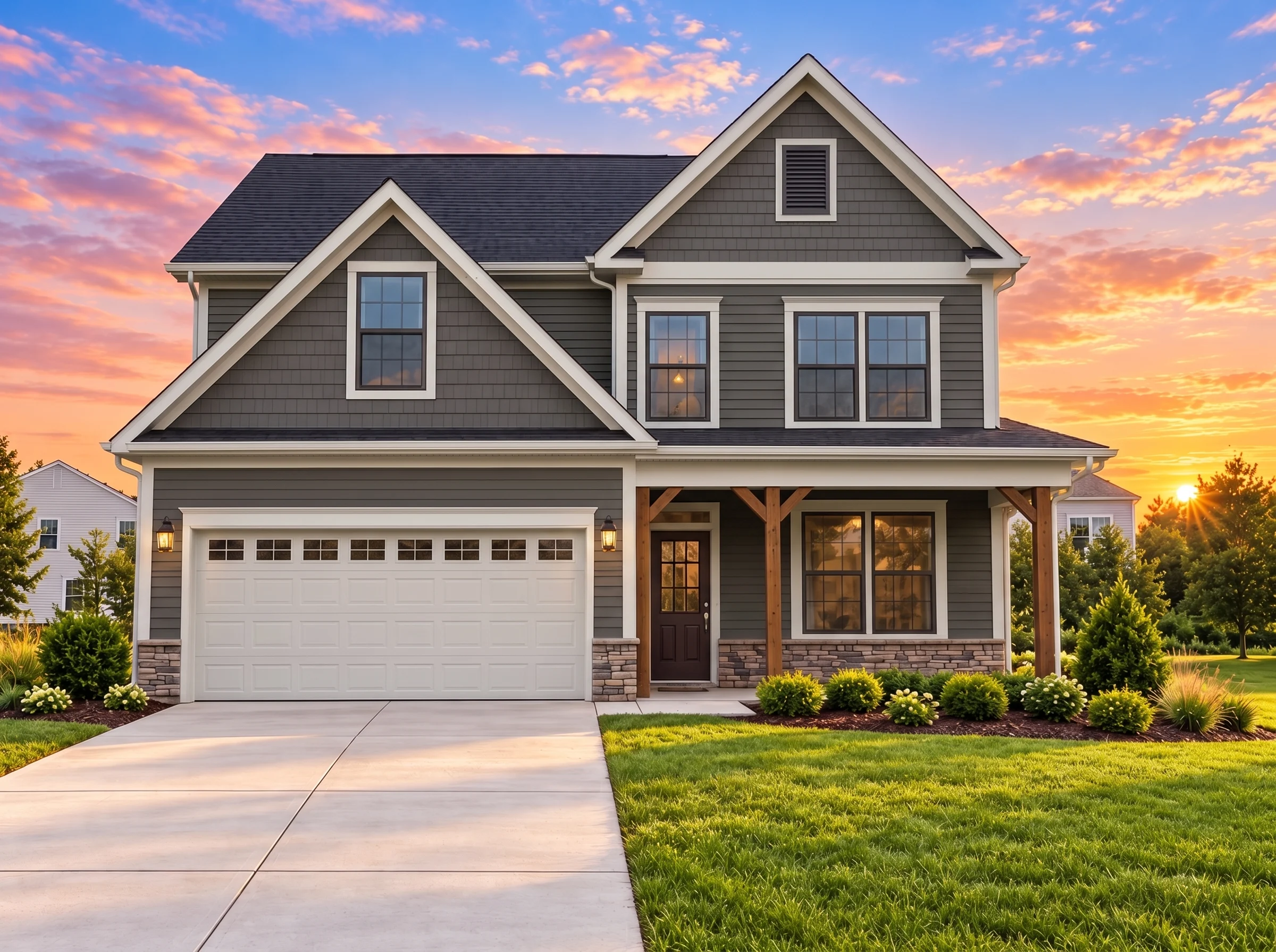 Plan  12-2050 – Louisiana Ridge |  Traditional – 4-Bed, 2.5-Bath, 2,911 SF - Warm Charcoal, AI-generated exterior concept
