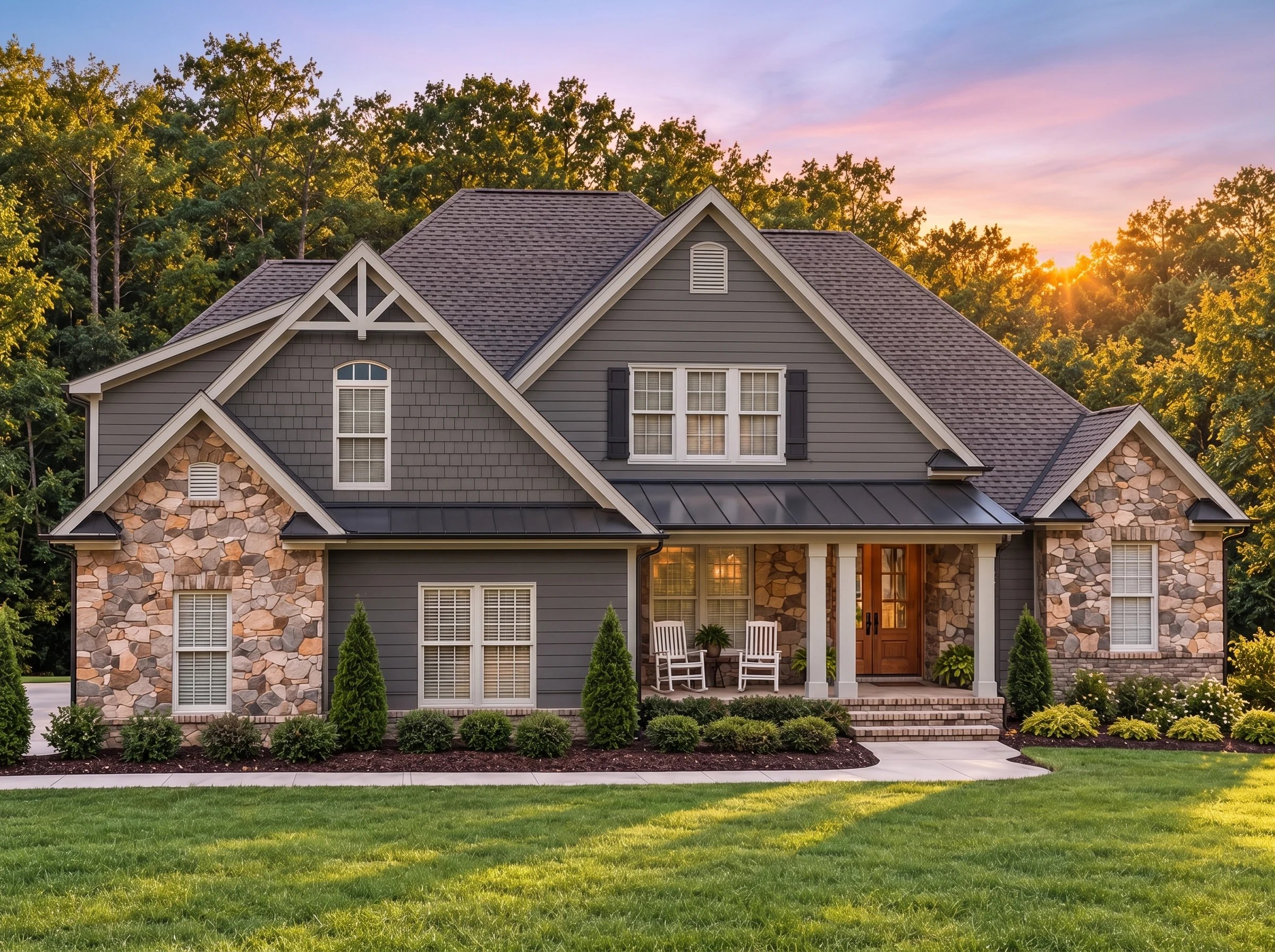Plan  12-2087 – Radiant House | New  American – 4-Bed, 3.5-Bath, 3,261 SF - Warm Charcoal, AI-generated exterior concept