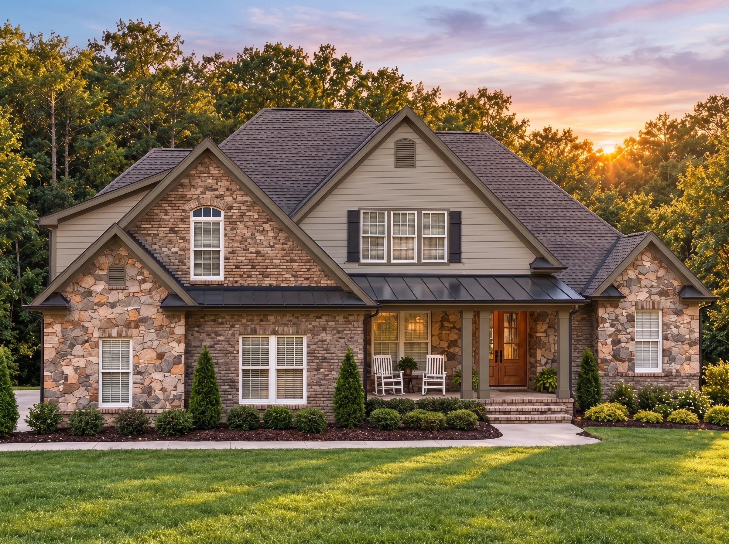 Plan  12-2087 – Radiant House | New  American – 4-Bed, 3.5-Bath, 3,261 SF - Mushroom Taupe, AI-generated exterior concept